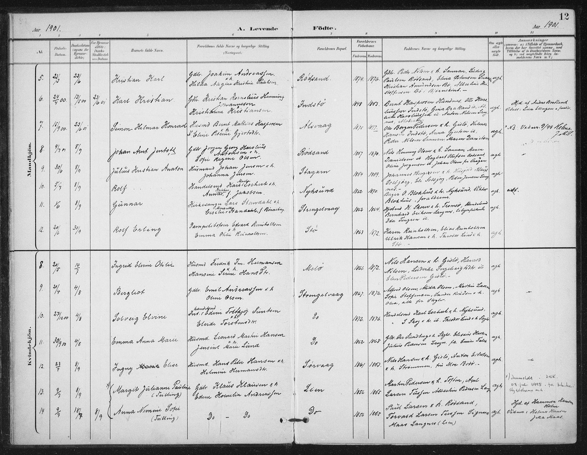 Ministerialprotokoller, klokkerbøker og fødselsregistre - Nordland, SAT/A-1459/894/L1356: Parish register (official) no. 894A02, 1897-1914, p. 12