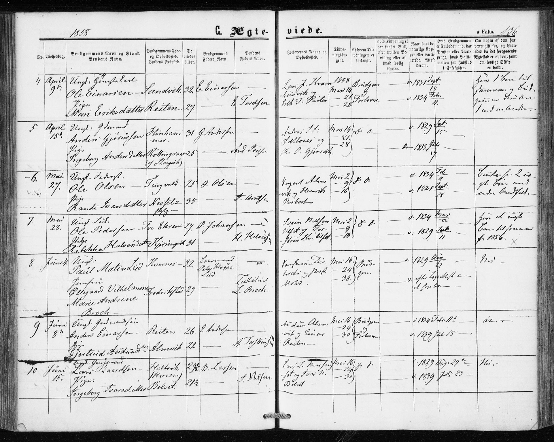 Ministerialprotokoller, klokkerbøker og fødselsregistre - Møre og Romsdal, AV/SAT-A-1454/586/L0985: Parish register (official) no. 586A11, 1857-1866, p. 136