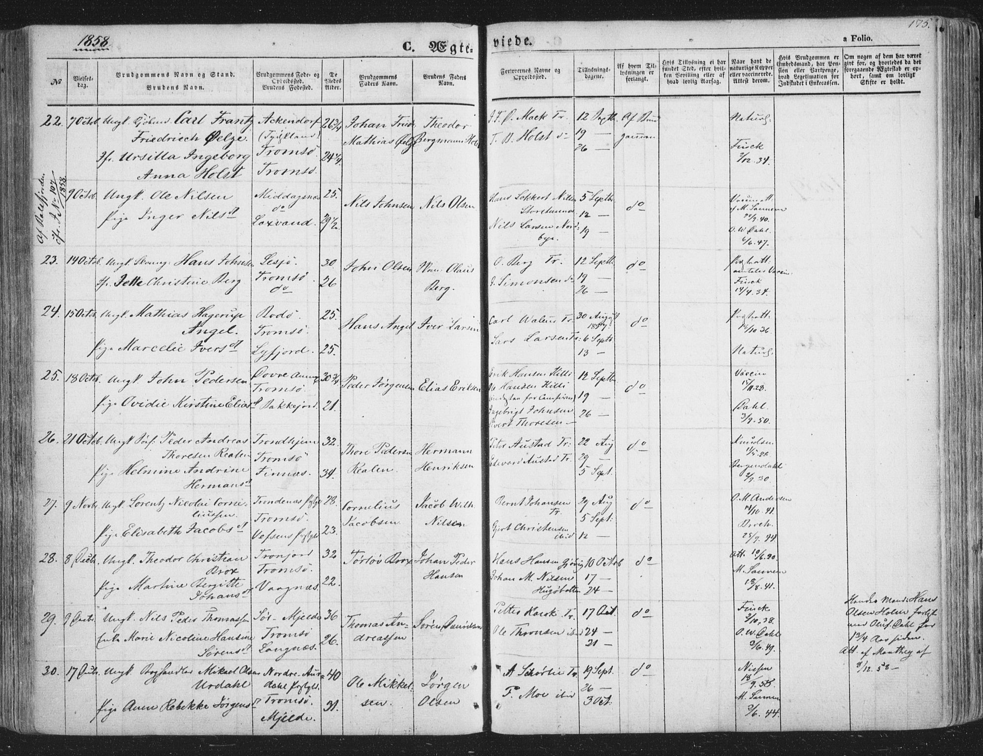 Tromsø sokneprestkontor/stiftsprosti/domprosti, SATØ/S-1343/G/Ga/L0011kirke: Parish register (official) no. 11, 1856-1865, p. 175