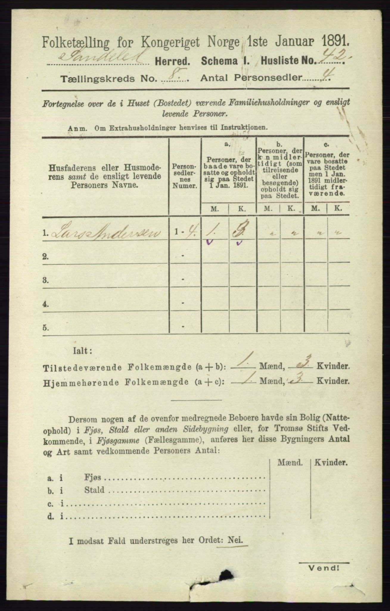 RA, 1891 census for 0913 Søndeled, 1891, p. 2568