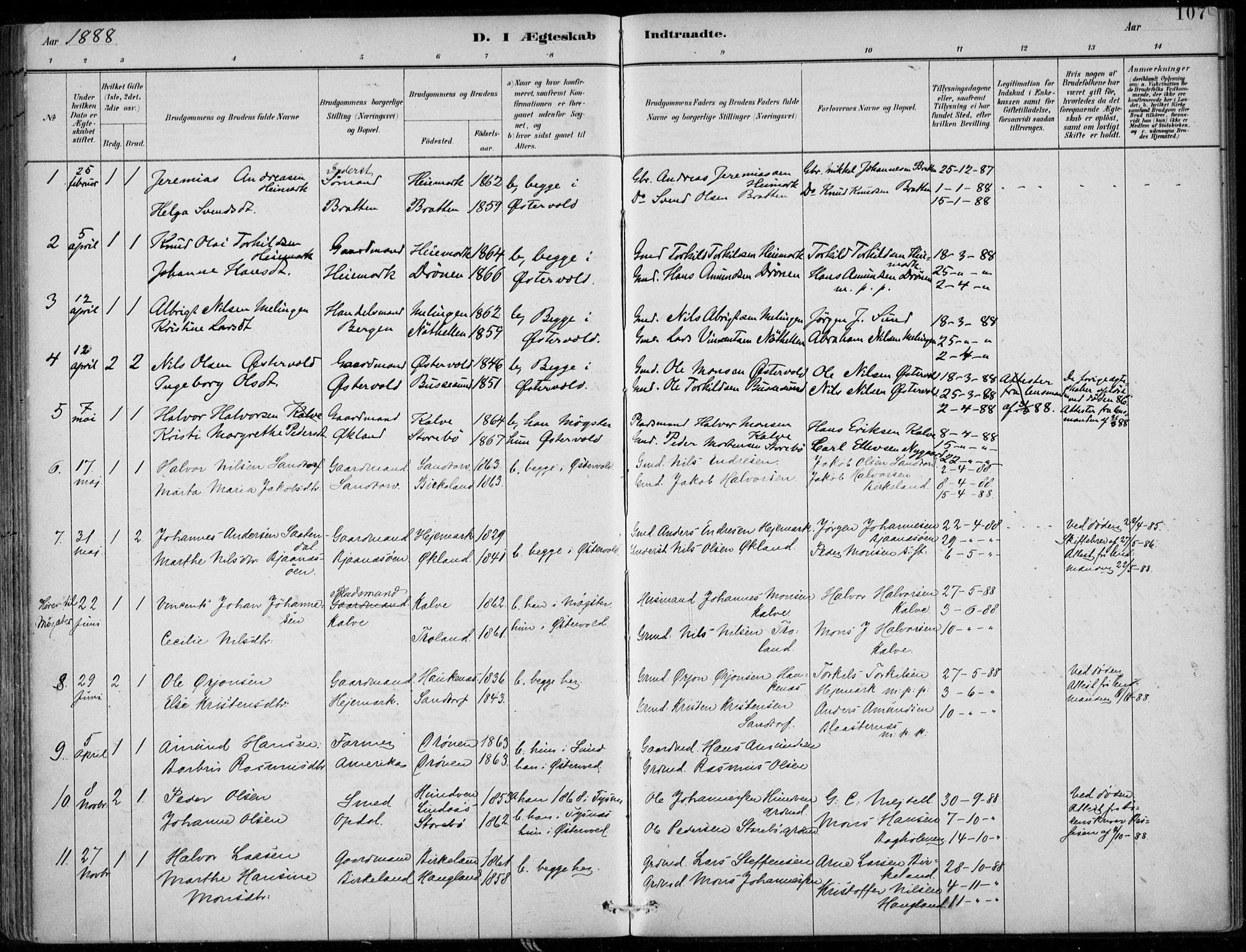 Sund sokneprestembete, SAB/A-99930: Parish register (official) no. C  1, 1882-1899, p. 107