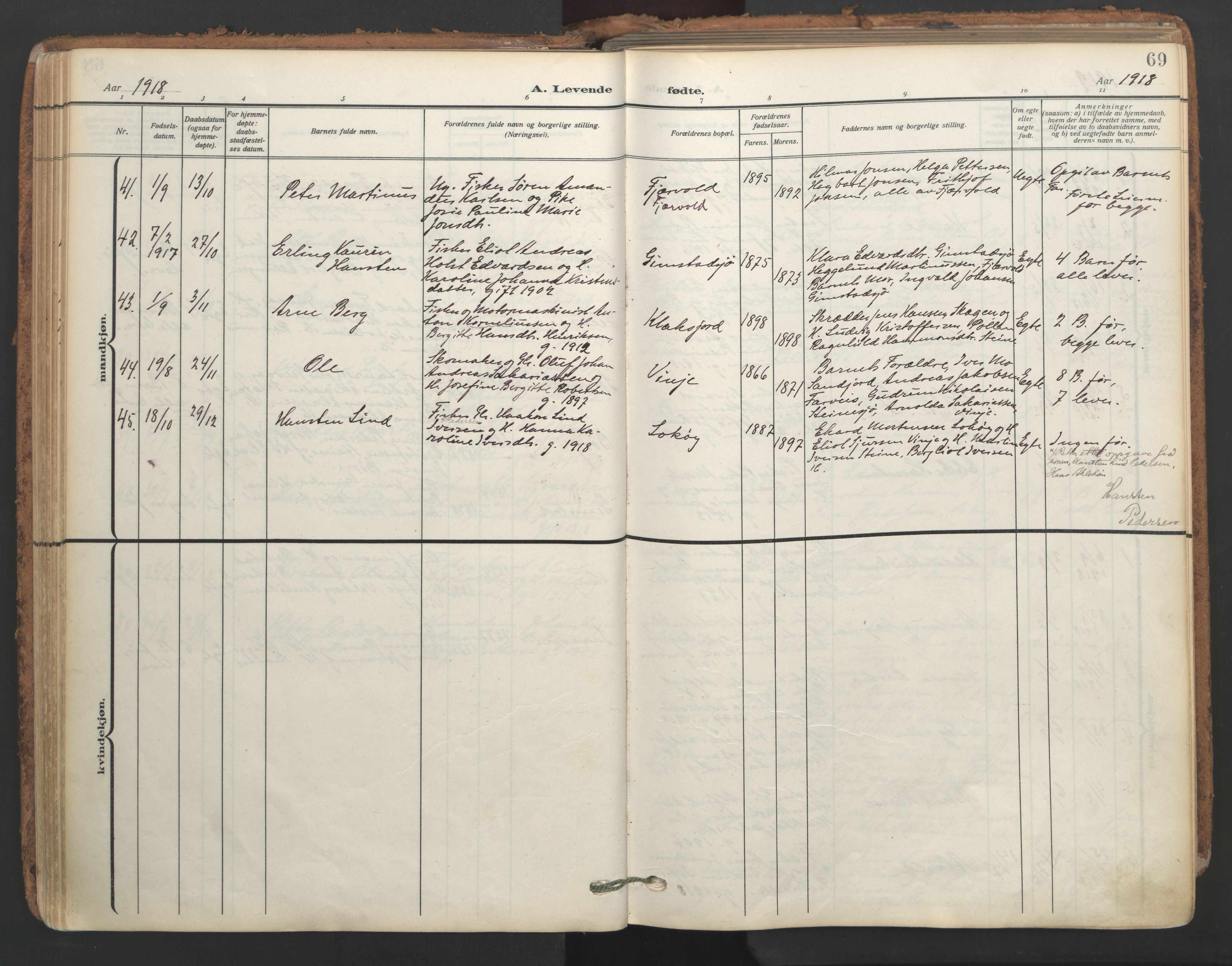 Ministerialprotokoller, klokkerbøker og fødselsregistre - Nordland, SAT/A-1459/891/L1306: Parish register (official) no. 891A11, 1911-1927, p. 69