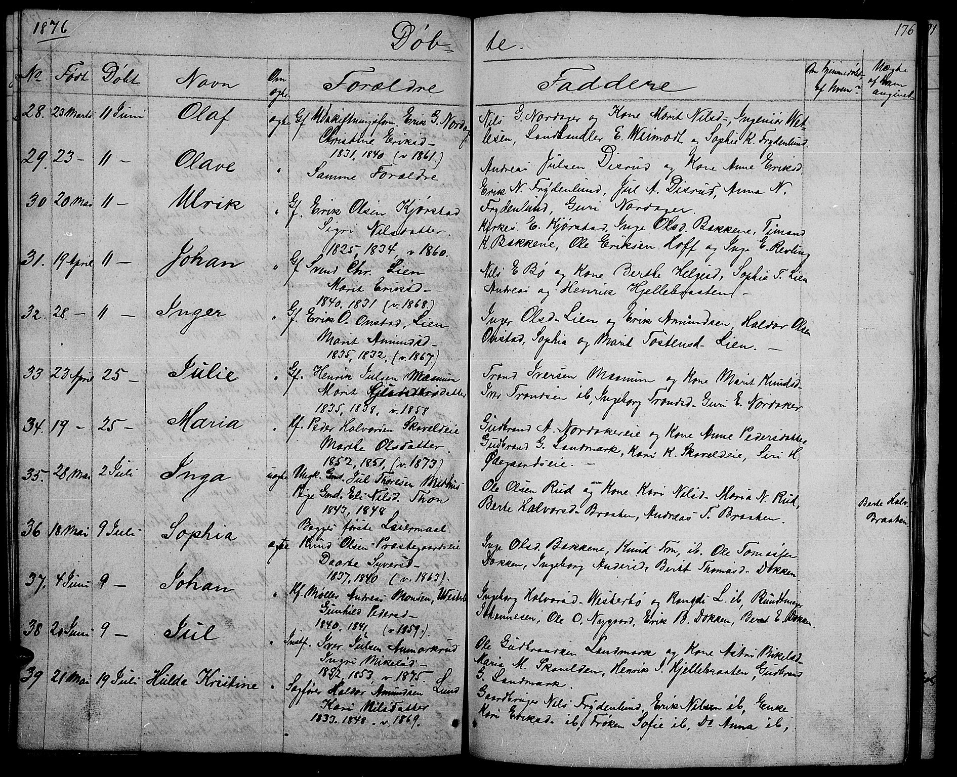 Nord-Aurdal prestekontor, SAH/PREST-132/H/Ha/Hab/L0002: Parish register (copy) no. 2, 1842-1877, p. 176