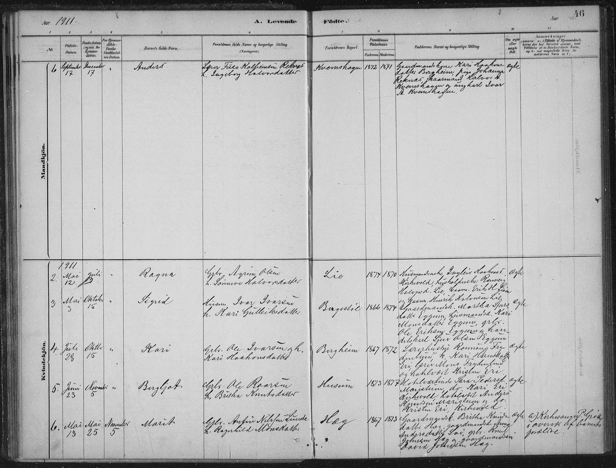 Lærdal sokneprestembete, AV/SAB-A-81201: Parish register (official) no. C  1, 1878-1911, p. 46