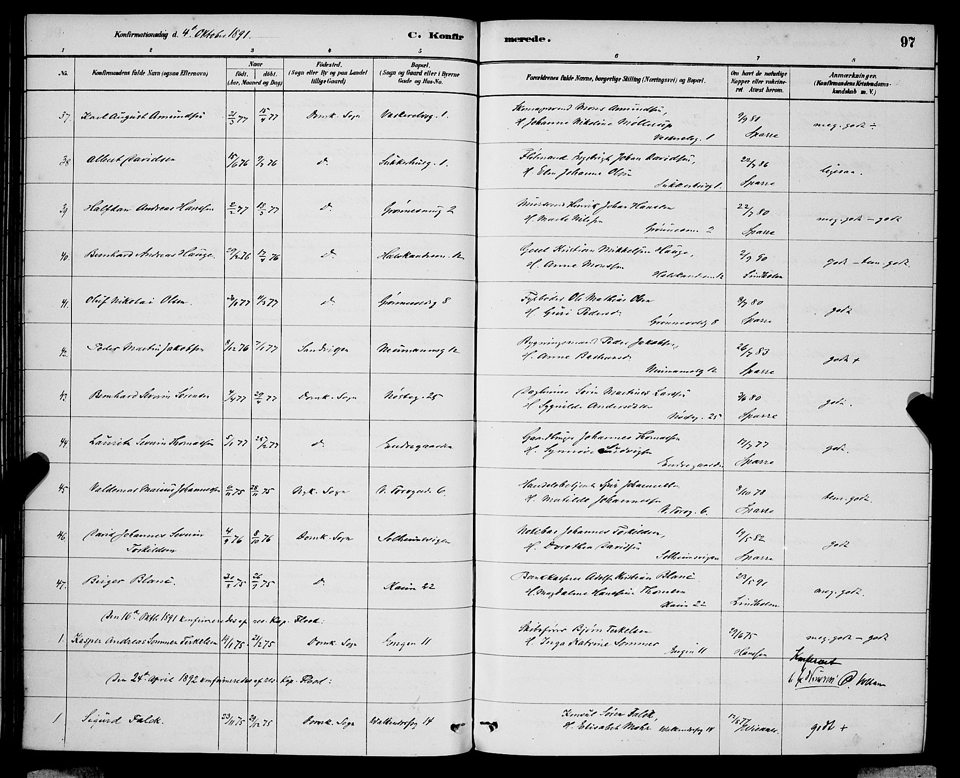 Domkirken sokneprestembete, SAB/A-74801/H/Hab/L0024: Parish register (copy) no. C 4, 1880-1899, p. 97