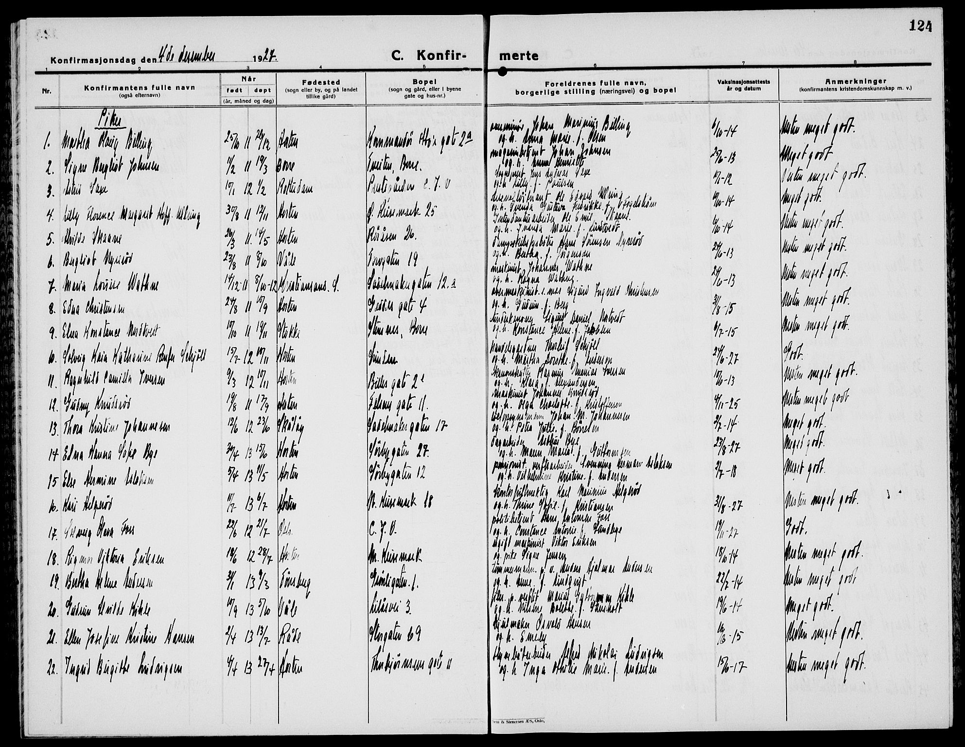 Horten kirkebøker, AV/SAKO-A-348/G/Ga/L0009: Parish register (copy) no. 9, 1926-1936, p. 124