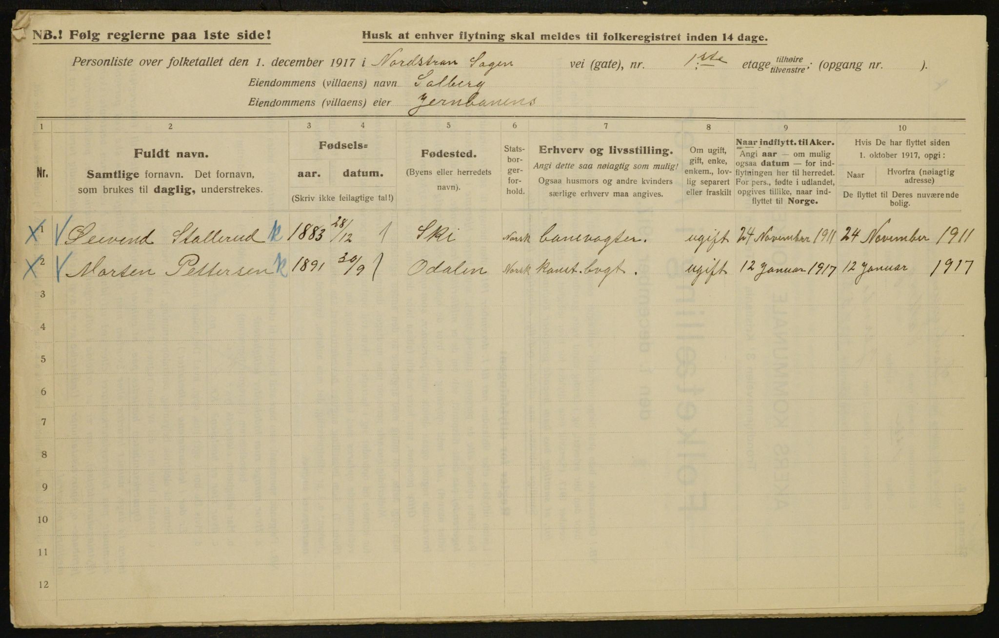 OBA, Municipal Census 1917 for Aker, 1917, p. 20156