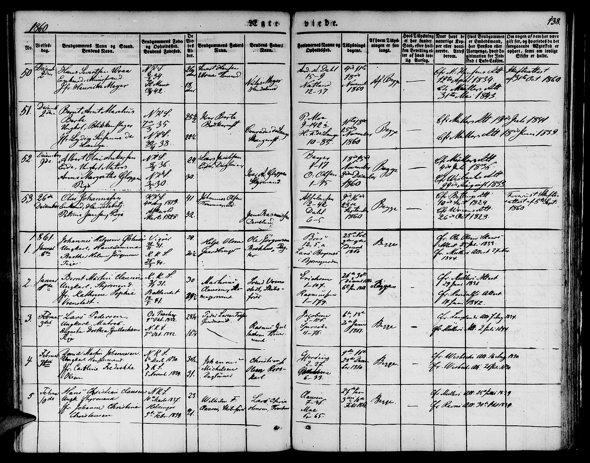 Nykirken Sokneprestembete, SAB/A-77101/H/Hab: Parish register (copy) no. D 1, 1832-1867, p. 138