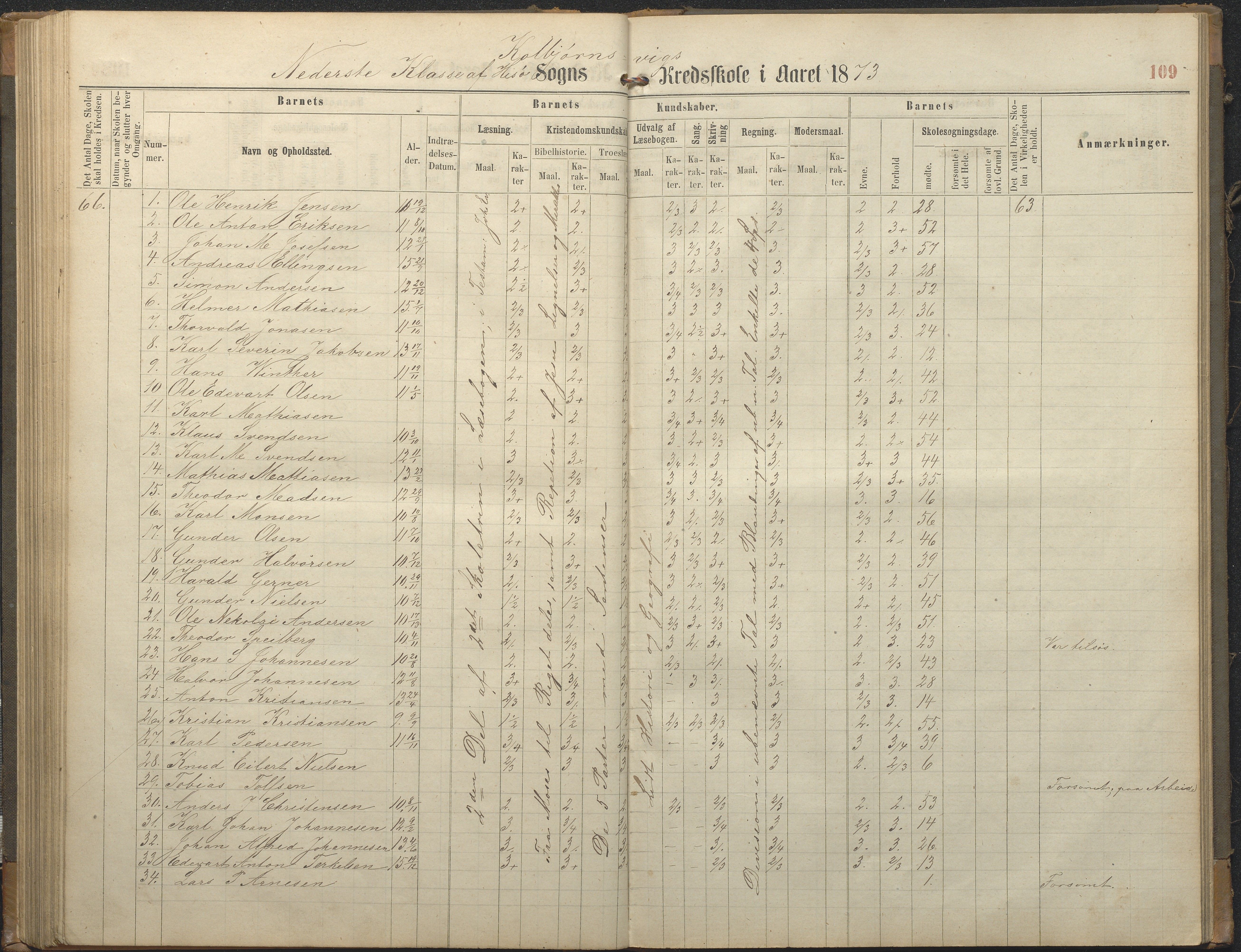 Hisøy kommune frem til 1991, AAKS/KA0922-PK/32/L0006: Skoleprotokoll, 1863-1887, p. 109