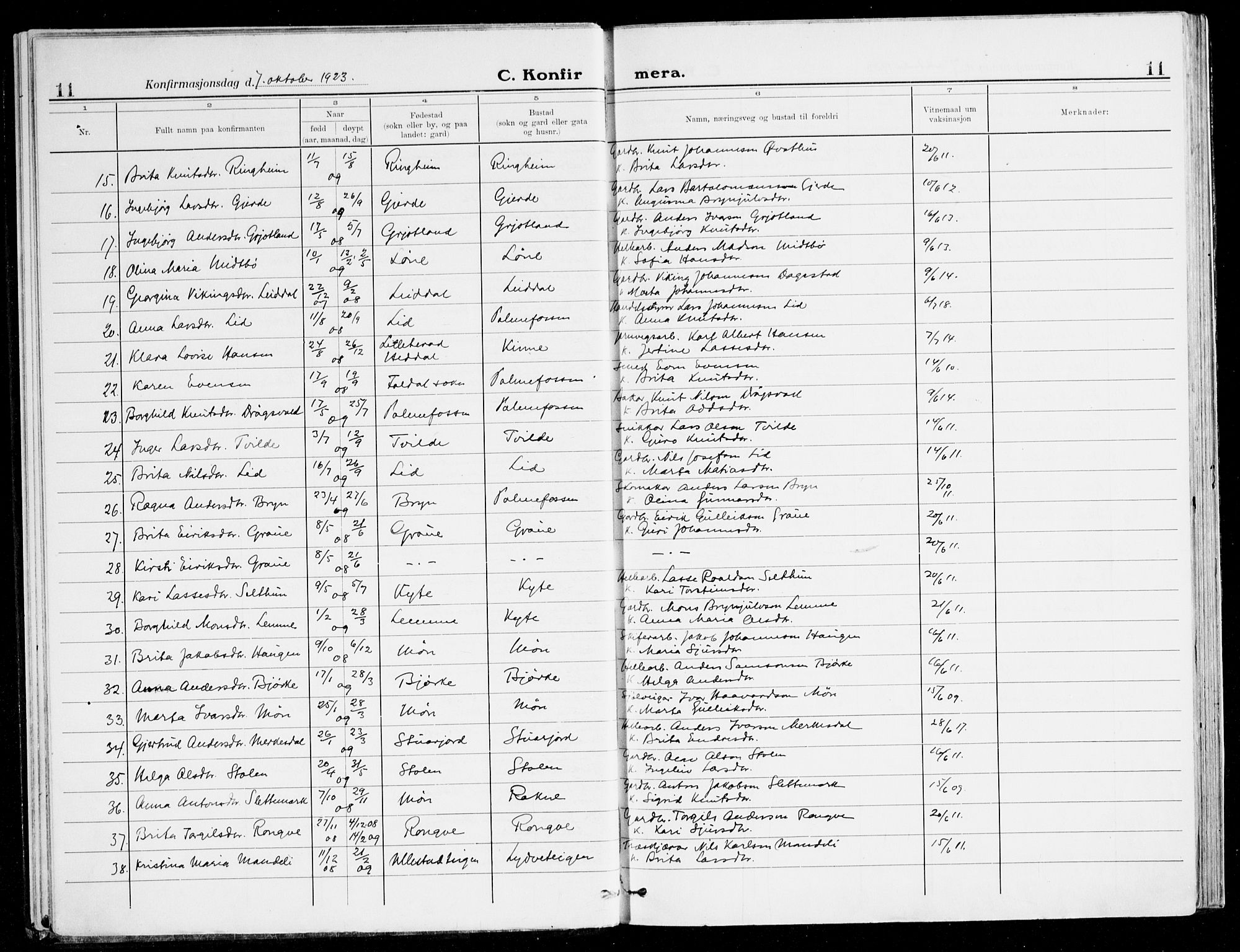 Voss sokneprestembete, AV/SAB-A-79001/H/Haa: Parish register (official) no. B 3, 1922-1942, p. 11