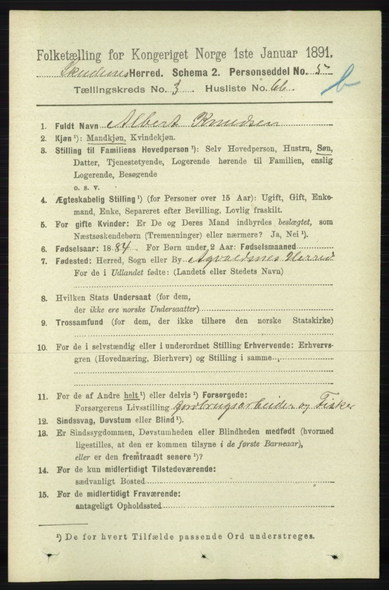 RA, 1891 census for 1150 Skudenes, 1891, p. 4351