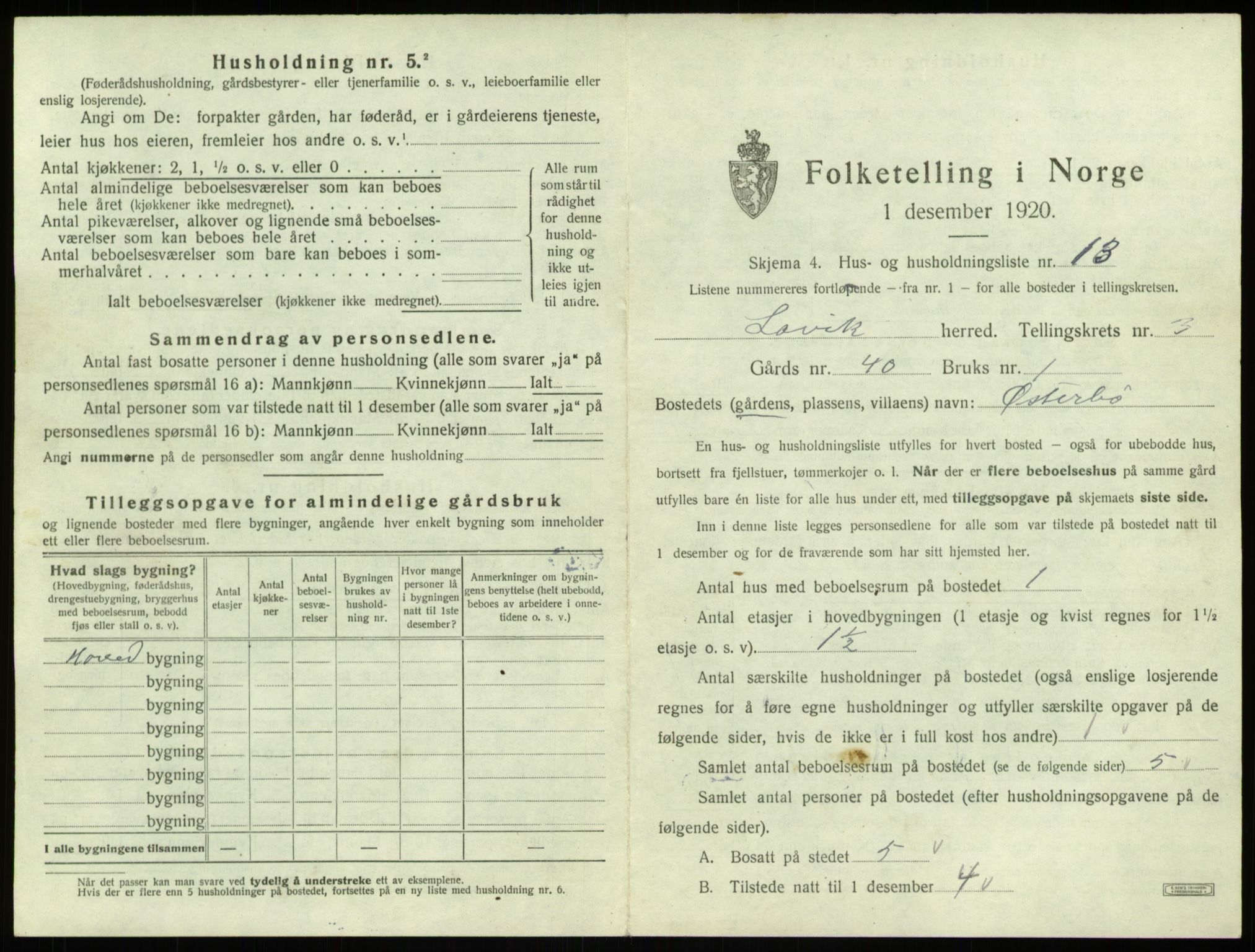 SAB, 1920 census for Lavik, 1920, p. 93