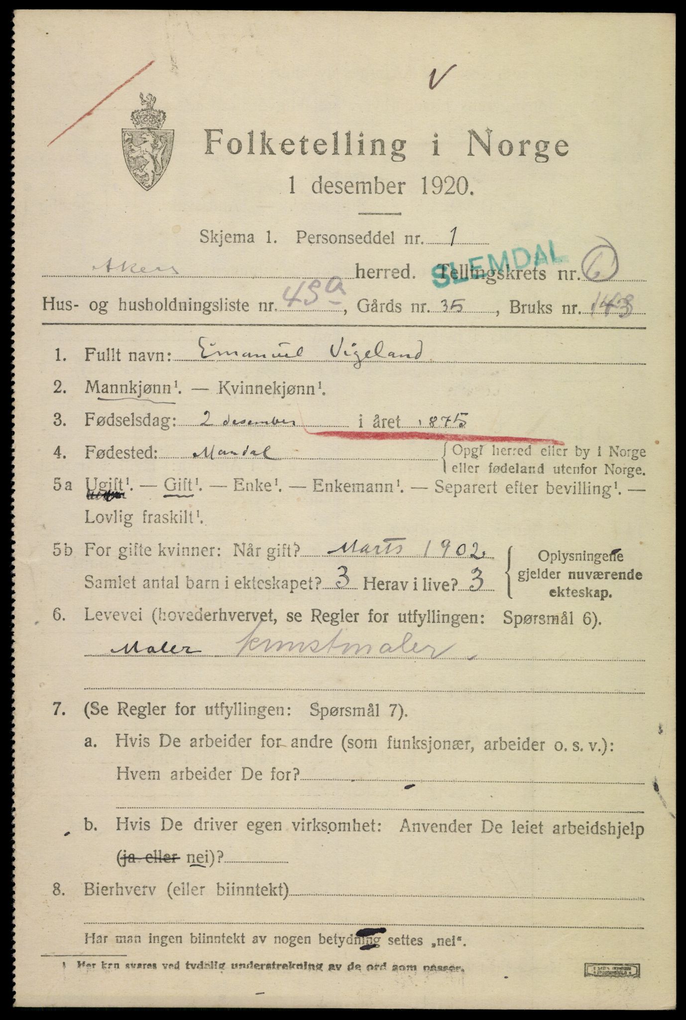 SAO, 1920 census for Aker, 1920, p. 34890