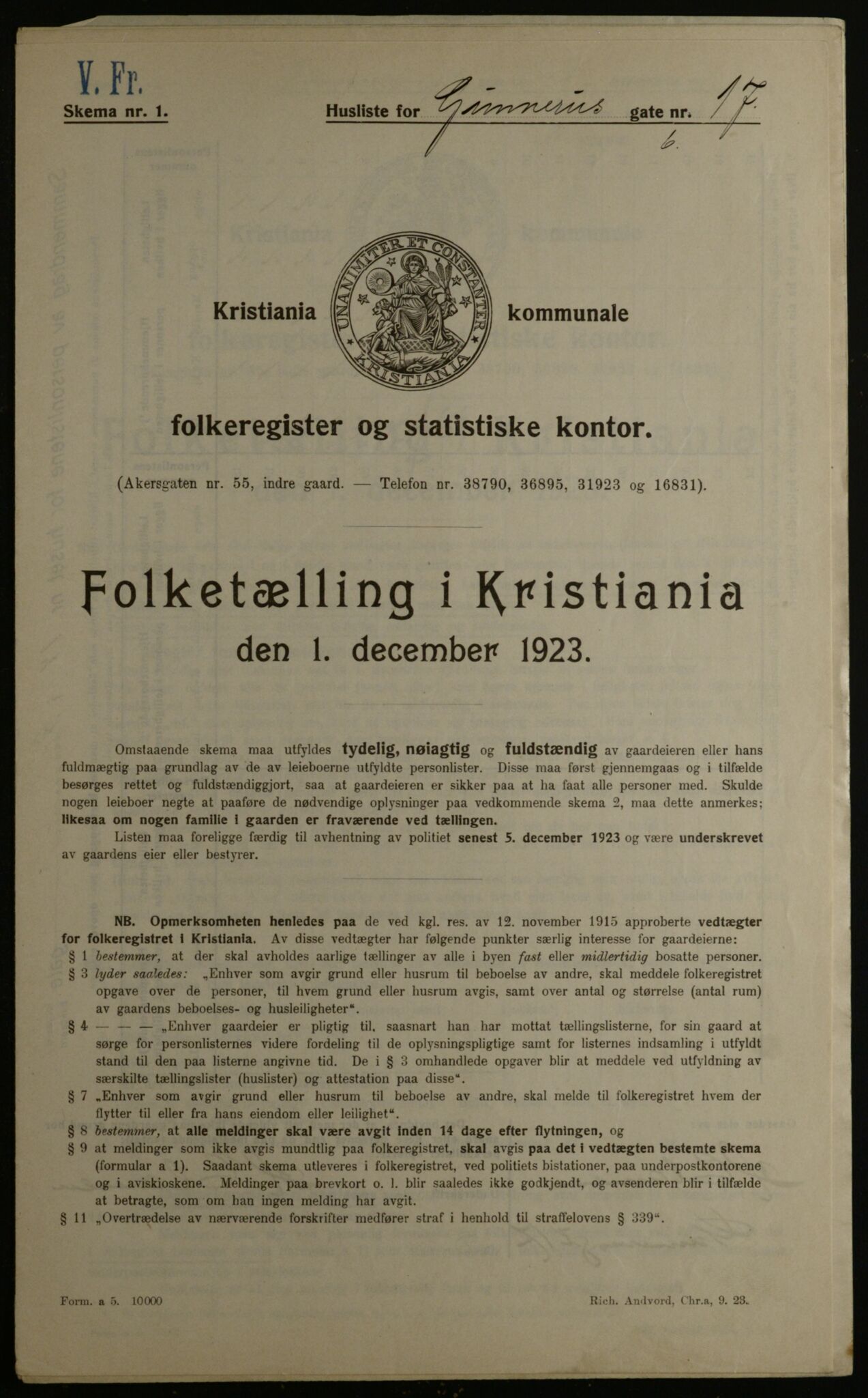 OBA, Municipal Census 1923 for Kristiania, 1923, p. 6189