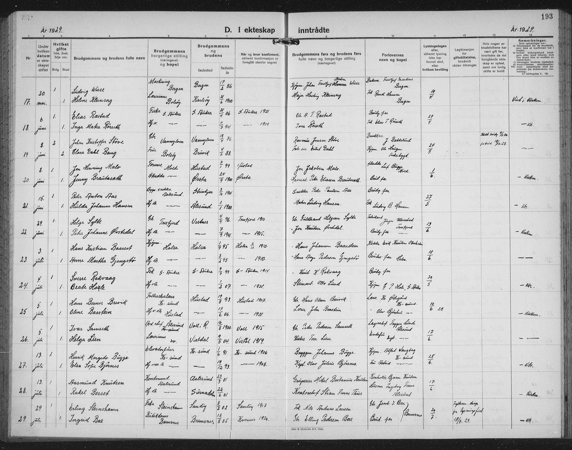 Ministerialprotokoller, klokkerbøker og fødselsregistre - Møre og Romsdal, AV/SAT-A-1454/558/L0704: Parish register (copy) no. 558C05, 1921-1942, p. 193