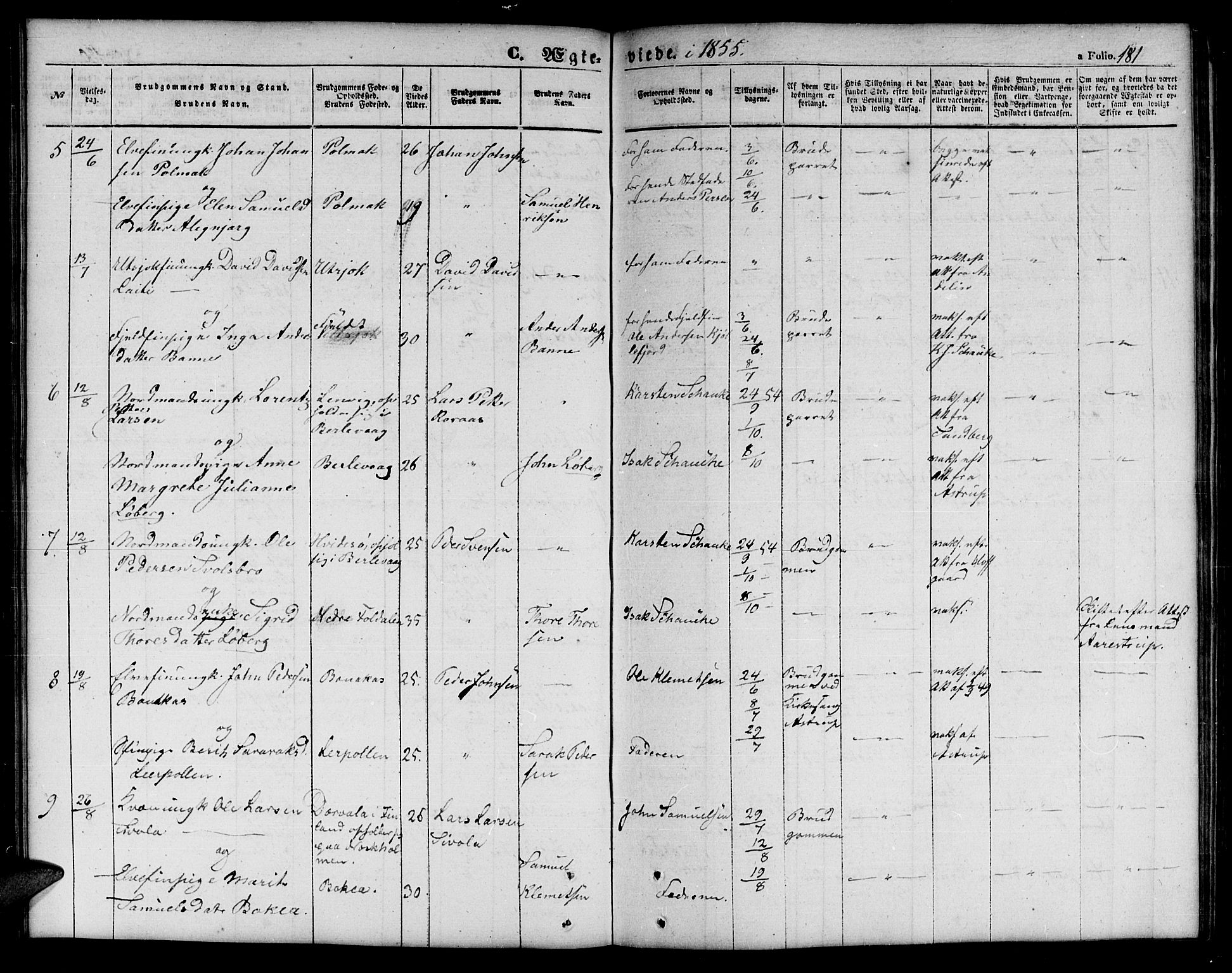Tana sokneprestkontor, SATØ/S-1334/H/Hb/L0001klokker: Parish register (copy) no. 1 /1, 1853-1867, p. 181