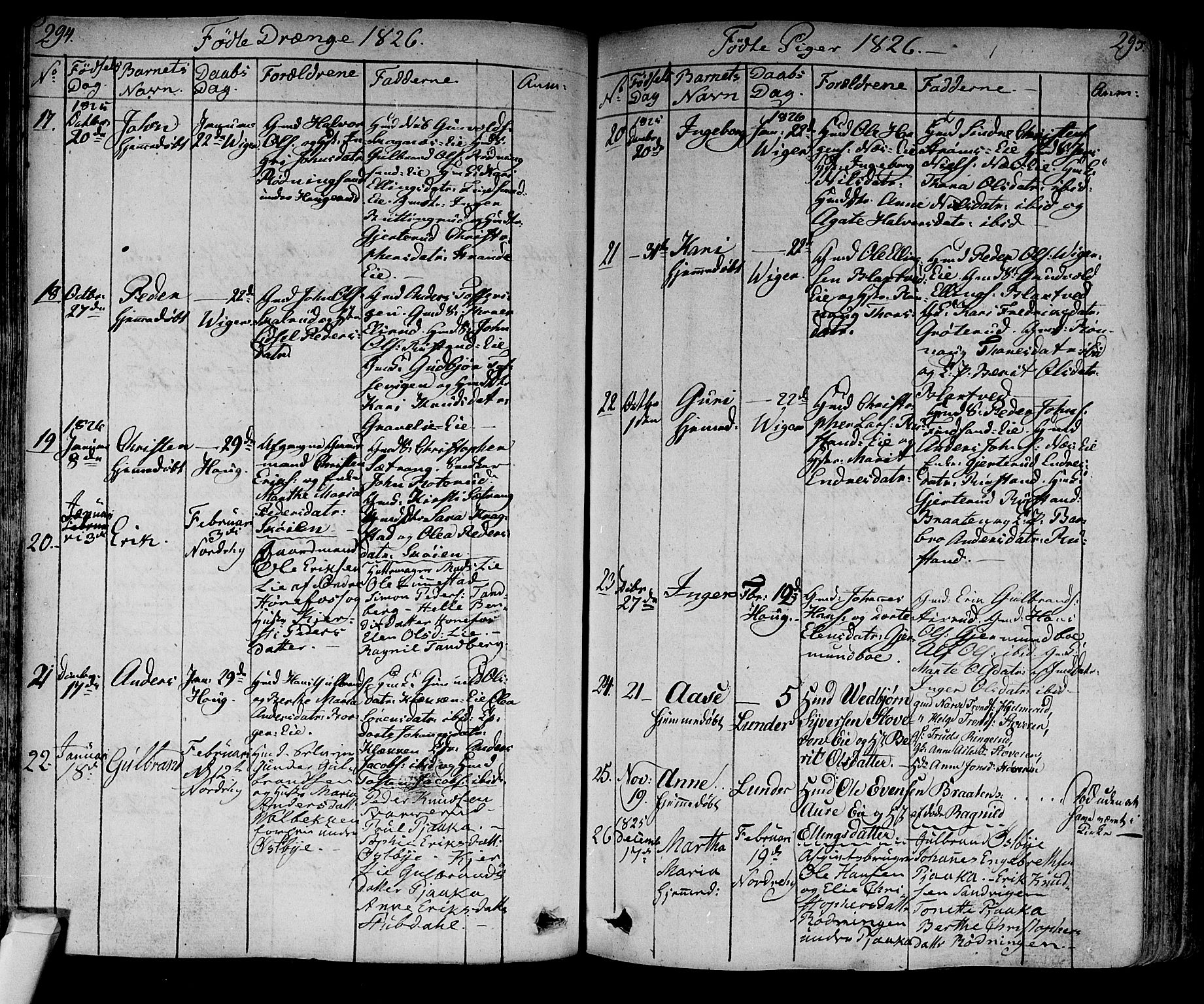 Norderhov kirkebøker, AV/SAKO-A-237/F/Fa/L0009: Parish register (official) no. 9, 1819-1837, p. 294-295