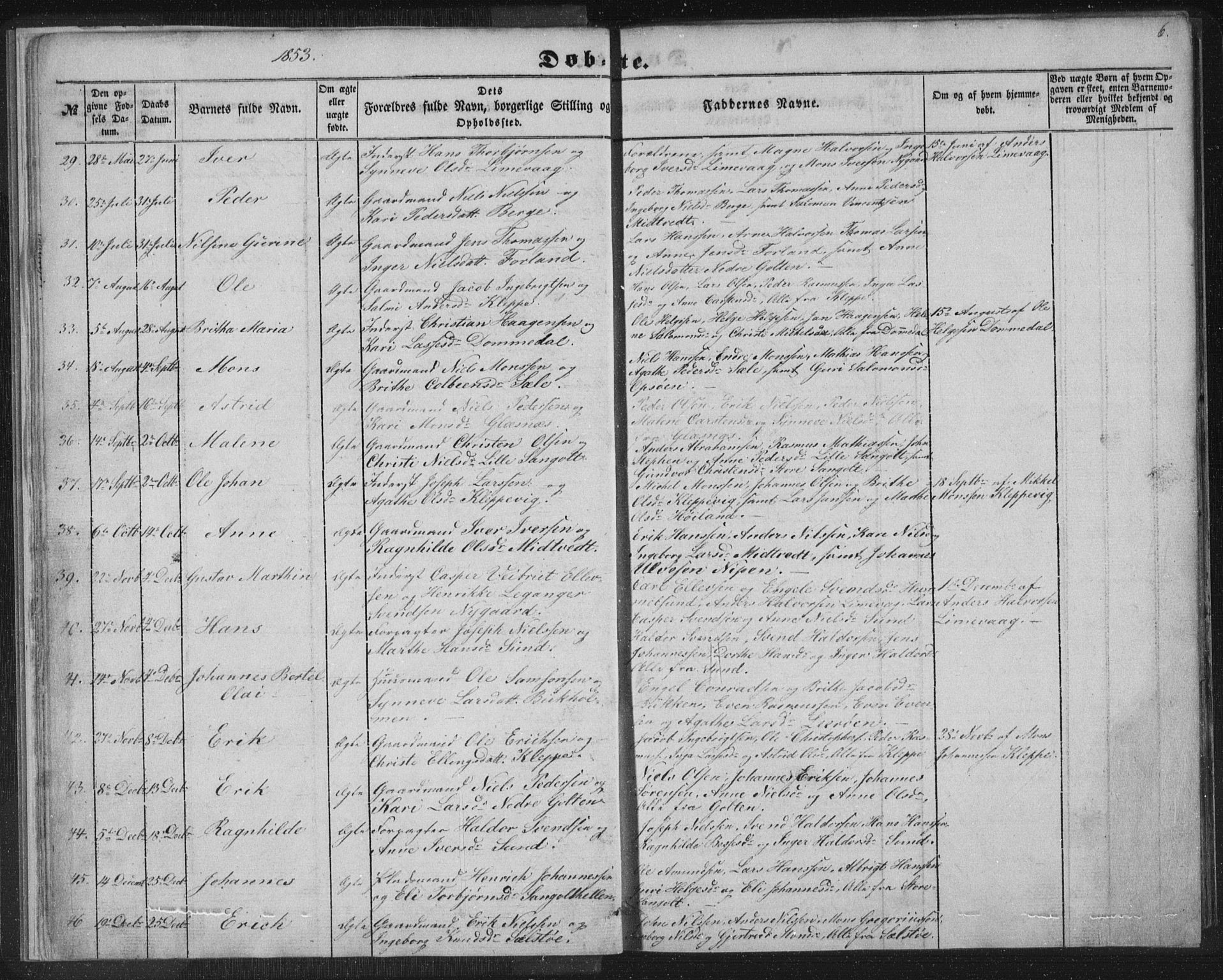 Sund sokneprestembete, AV/SAB-A-99930: Parish register (copy) no. B 1, 1852-1873, p. 6