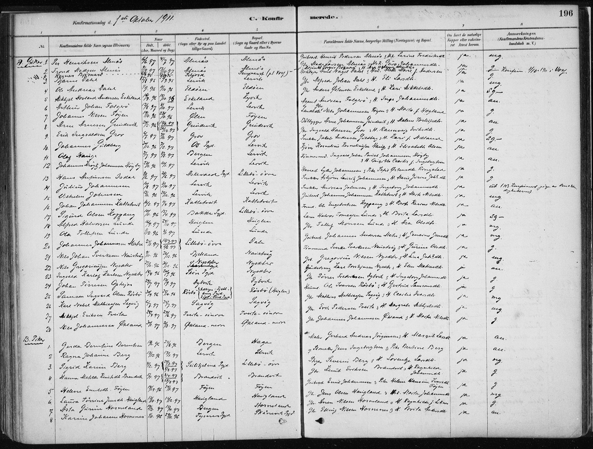 Stord sokneprestembete, SAB/A-78201/H/Haa: Parish register (official) no. B 2, 1878-1913, p. 196