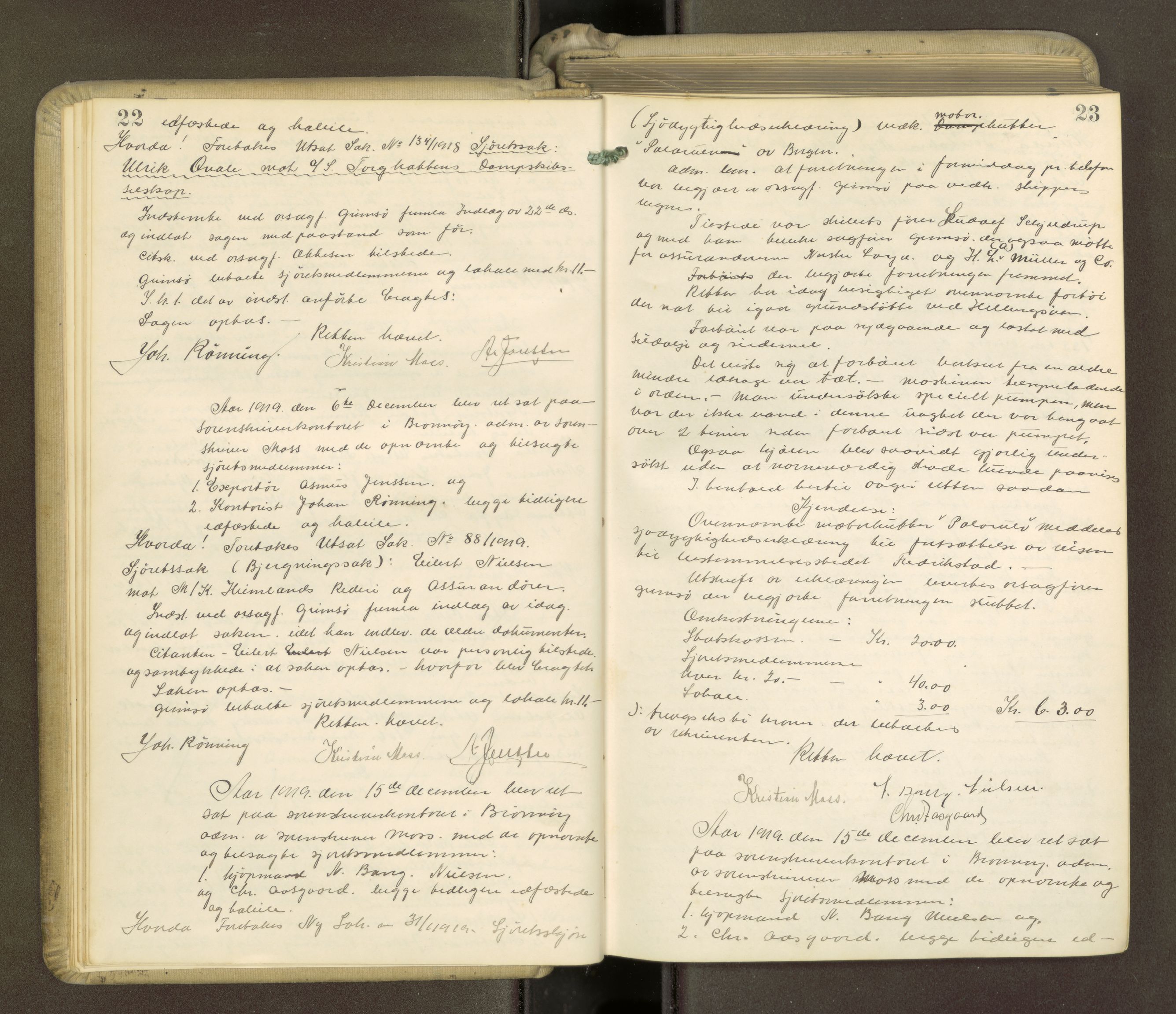 Brønnøy sorenskriveri, AV/SAT-A-4170/1/1/1B/L0001: Ekstrarettsprotokoll, 1919-1926, p. 22-23