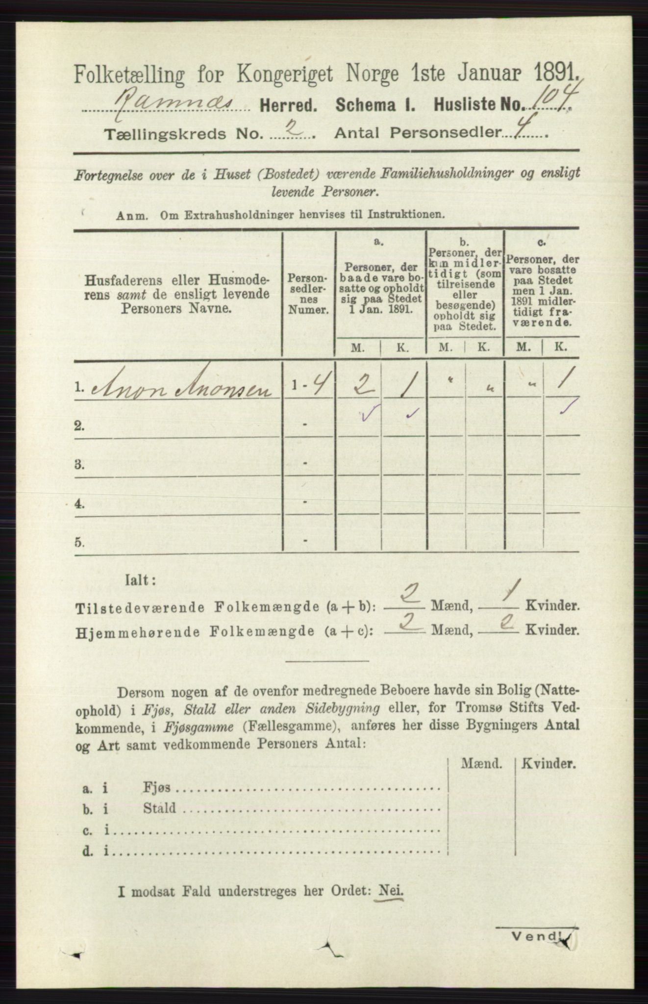 RA, 1891 census for 0718 Ramnes, 1891, p. 558