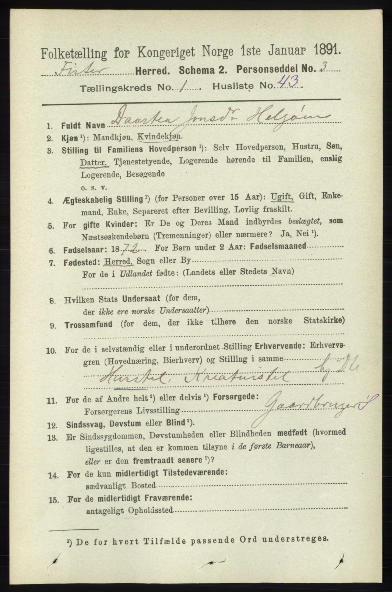 RA, 1891 census for 1132 Fister, 1891, p. 279