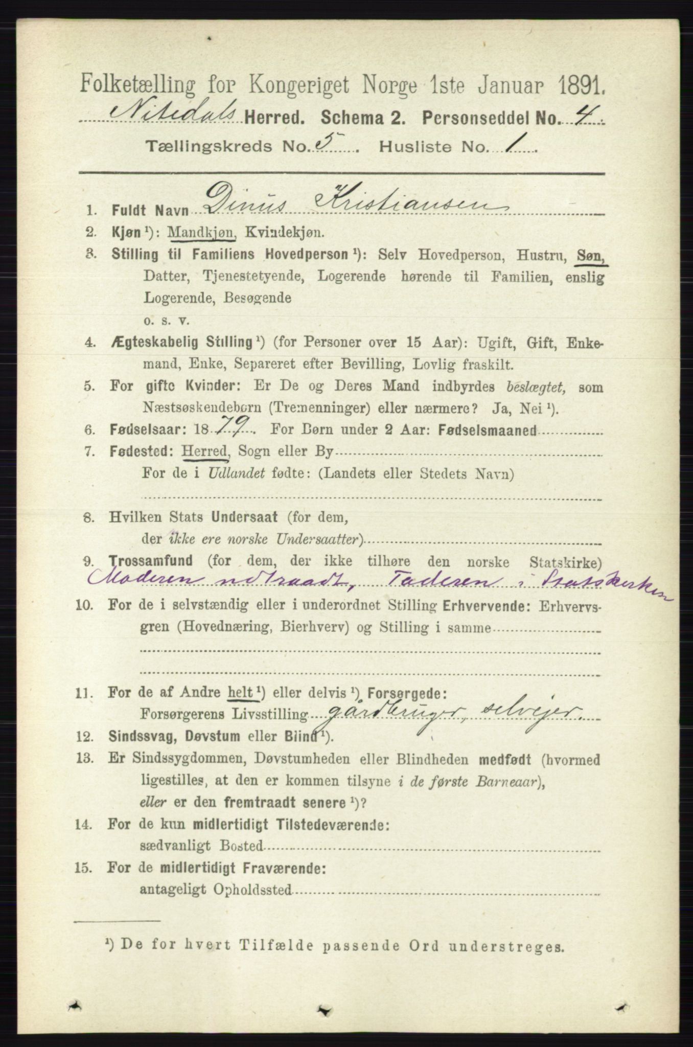 RA, 1891 census for 0233 Nittedal, 1891, p. 2187