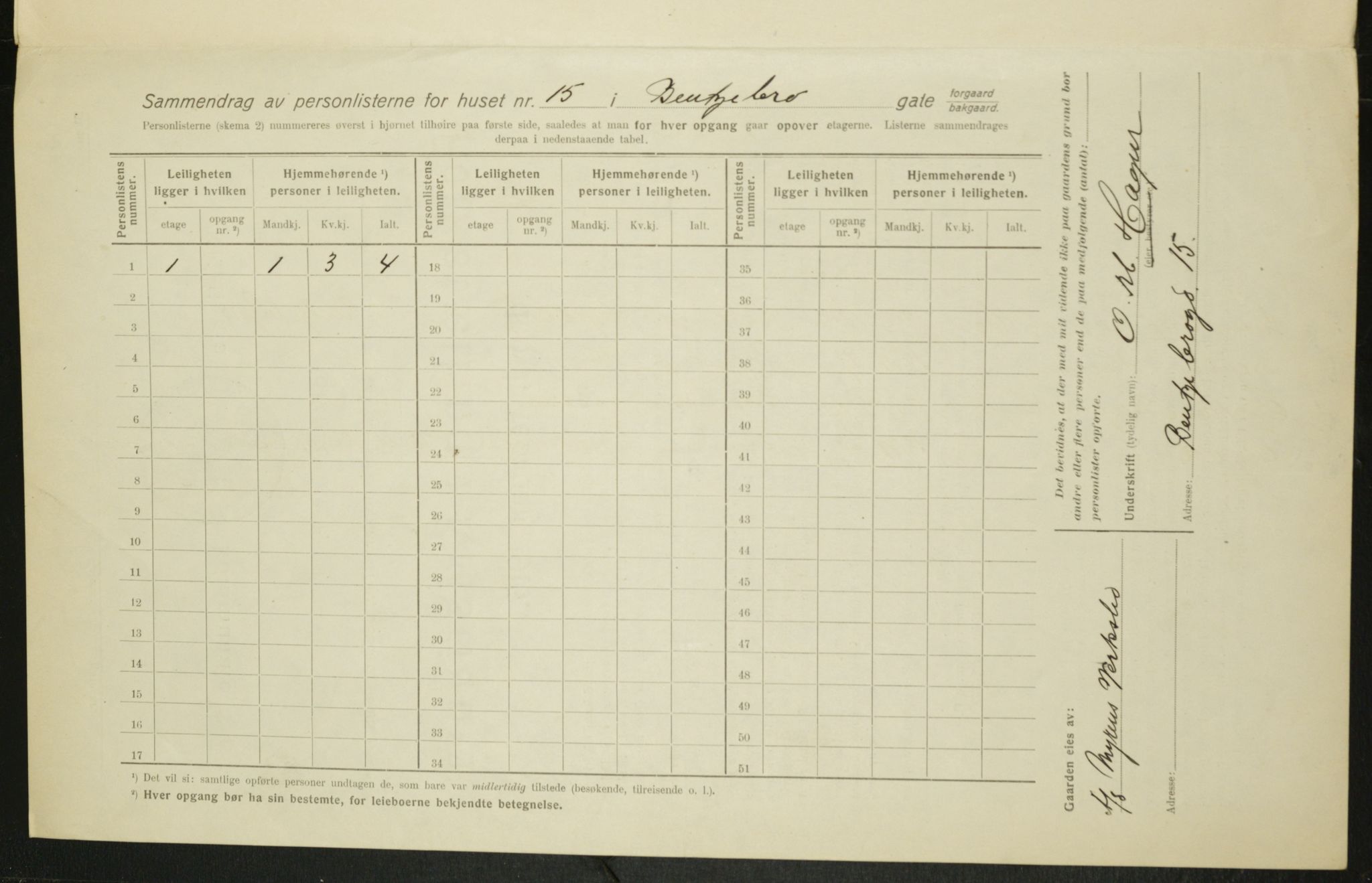 OBA, Municipal Census 1916 for Kristiania, 1916, p. 3540