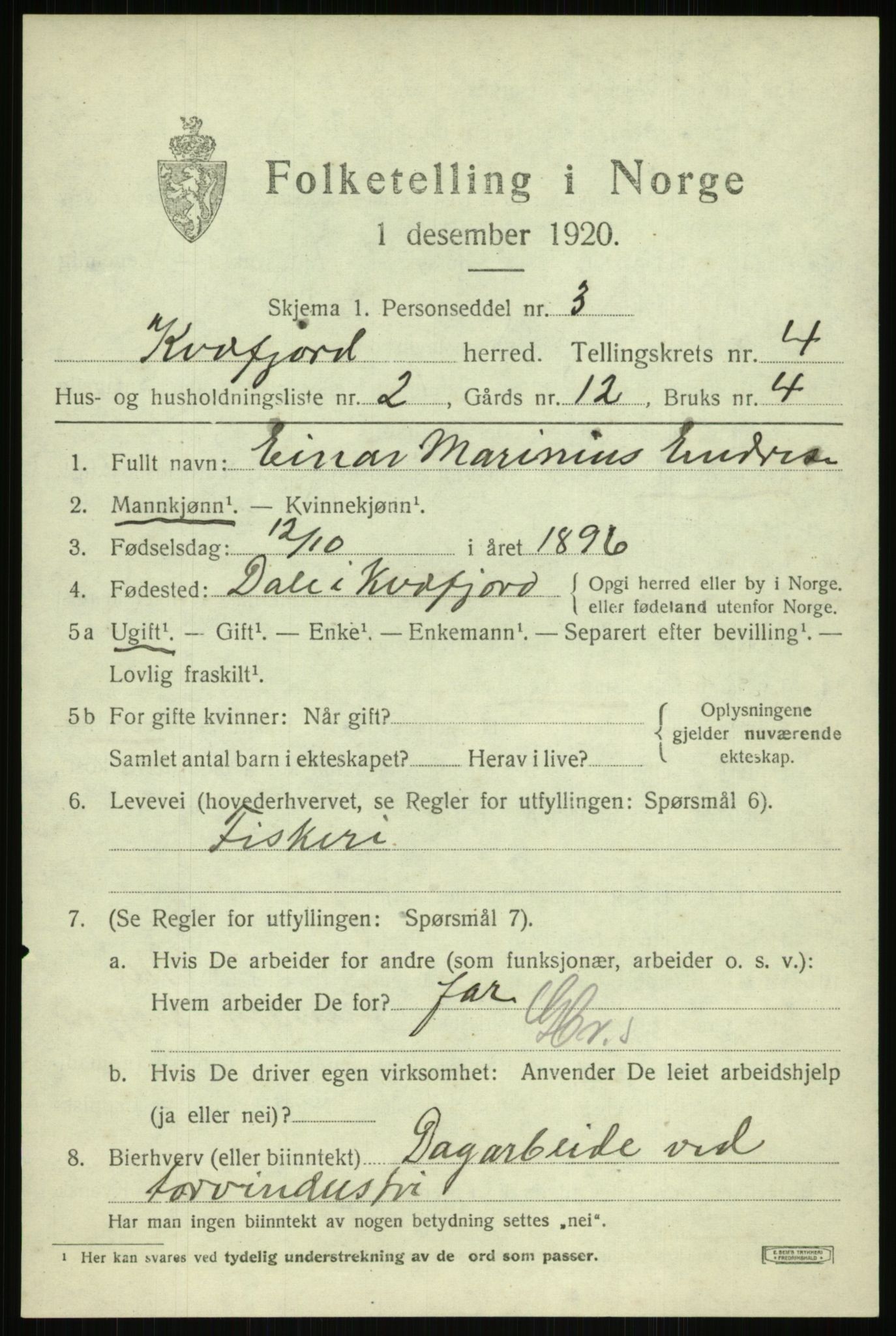 SATØ, 1920 census for Kvæfjord, 1920, p. 2147