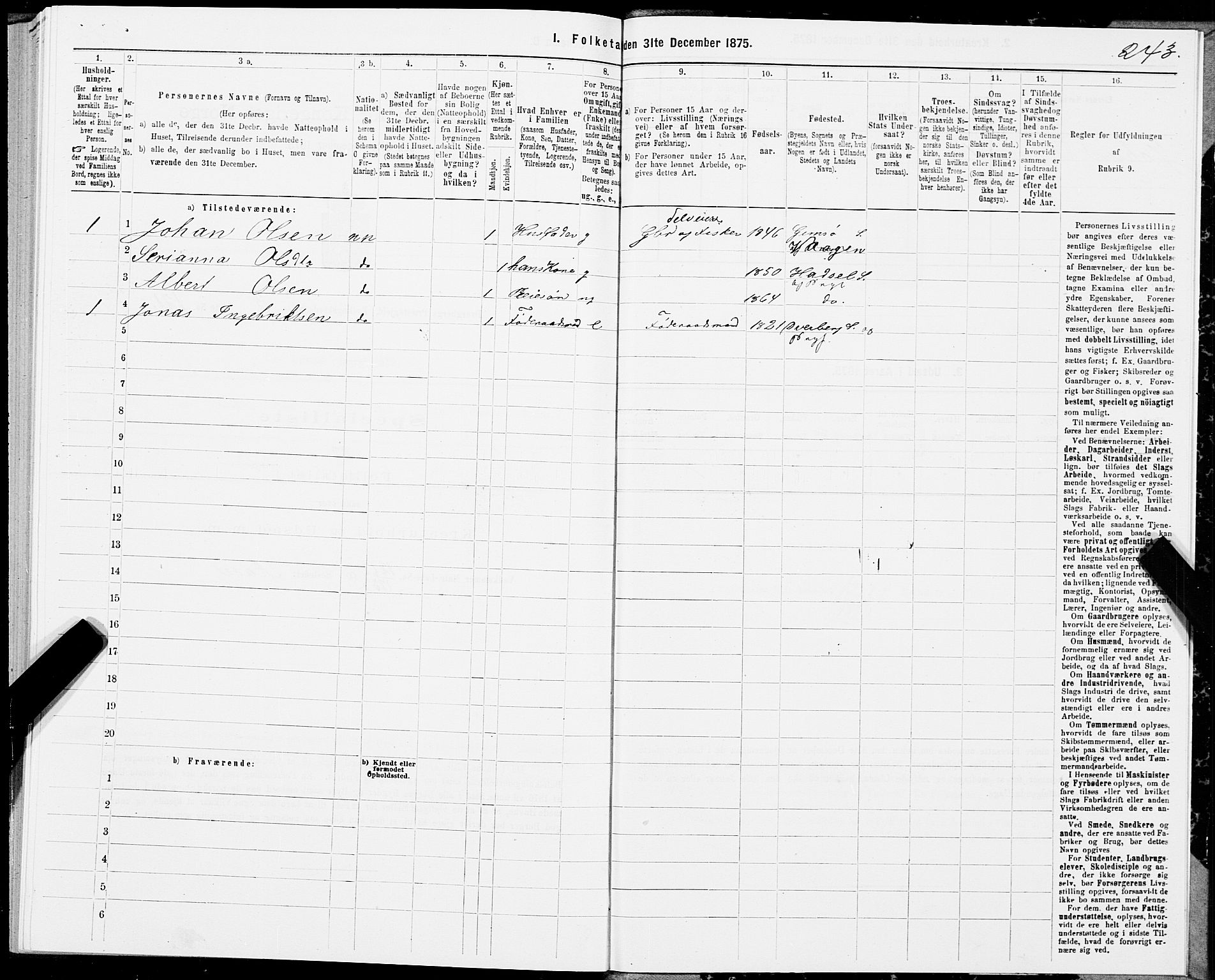 SAT, 1875 census for 1872P Dverberg, 1875, p. 2243