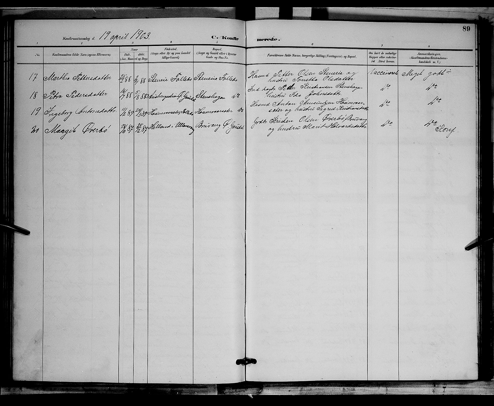 Østre Gausdal prestekontor, SAH/PREST-092/H/Ha/Hab/L0002: Parish register (copy) no. 2, 1894-1904, p. 89