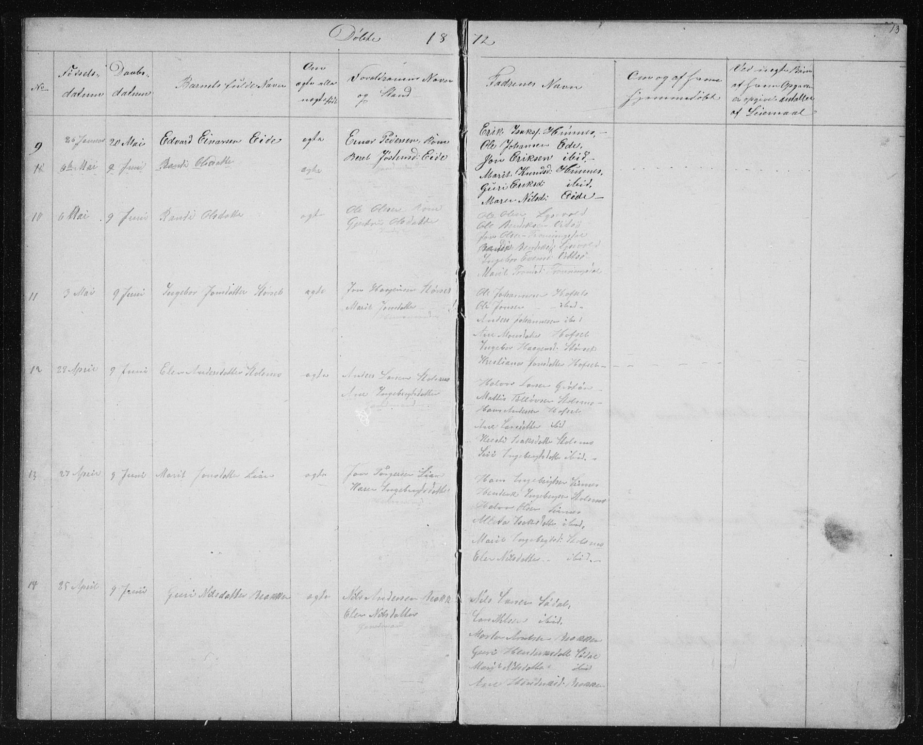 Ministerialprotokoller, klokkerbøker og fødselsregistre - Sør-Trøndelag, AV/SAT-A-1456/631/L0513: Parish register (copy) no. 631C01, 1869-1879, p. 13