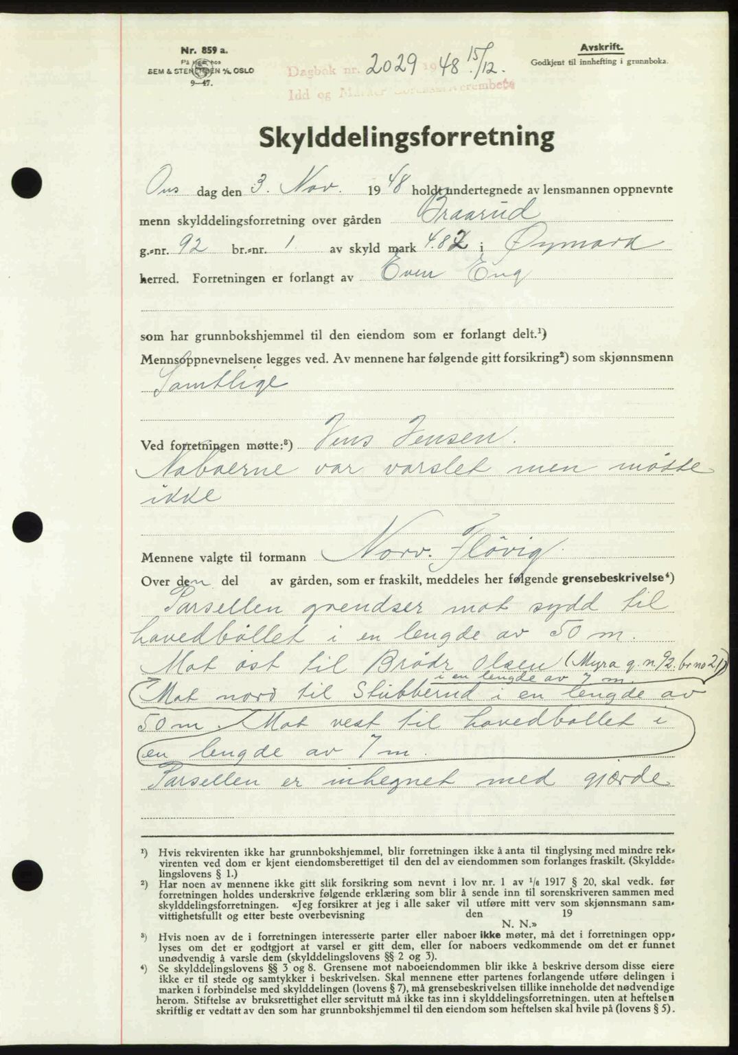 Idd og Marker sorenskriveri, AV/SAO-A-10283/G/Gb/Gbb/L0011: Mortgage book no. A11, 1948-1949, Diary no: : 2029/1948