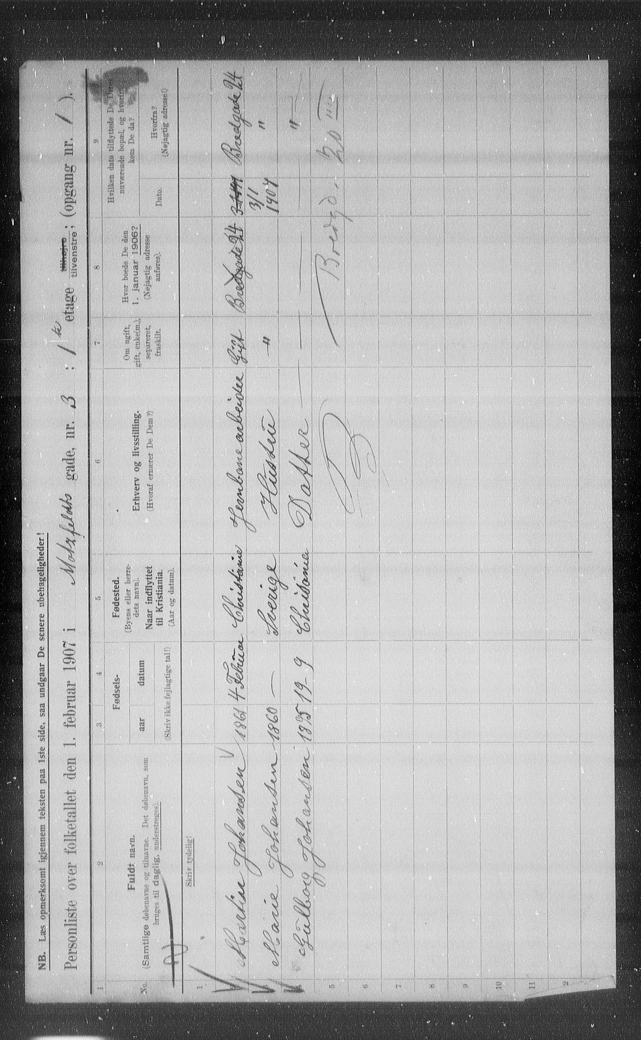 OBA, Municipal Census 1907 for Kristiania, 1907, p. 33649