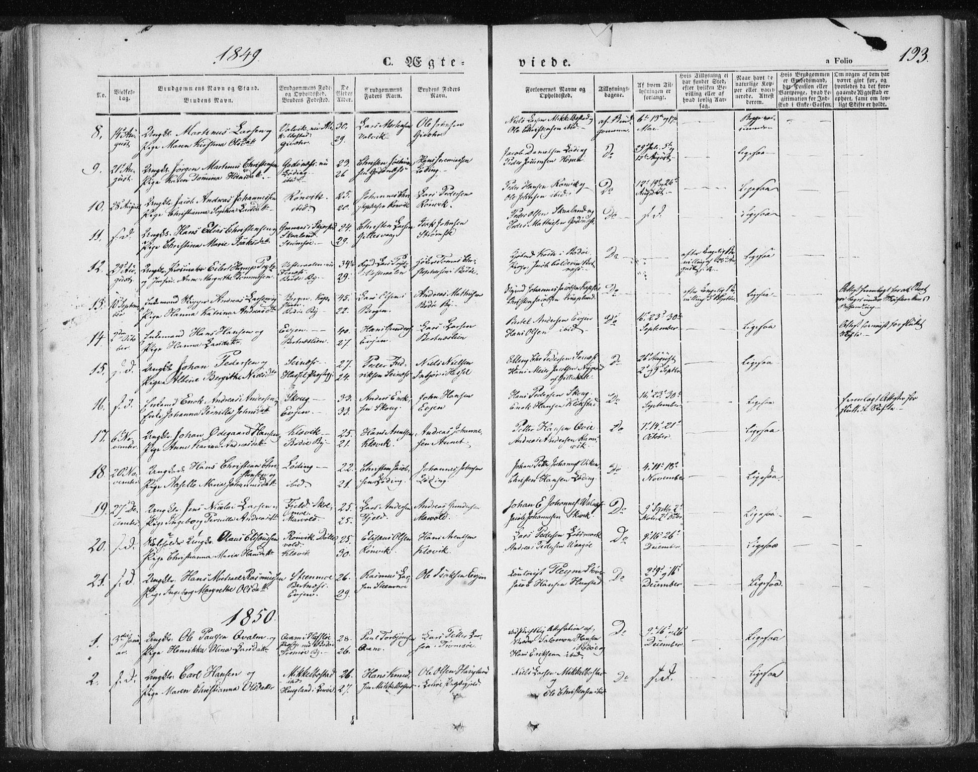 Ministerialprotokoller, klokkerbøker og fødselsregistre - Nordland, SAT/A-1459/801/L0007: Parish register (official) no. 801A07, 1845-1863, p. 193