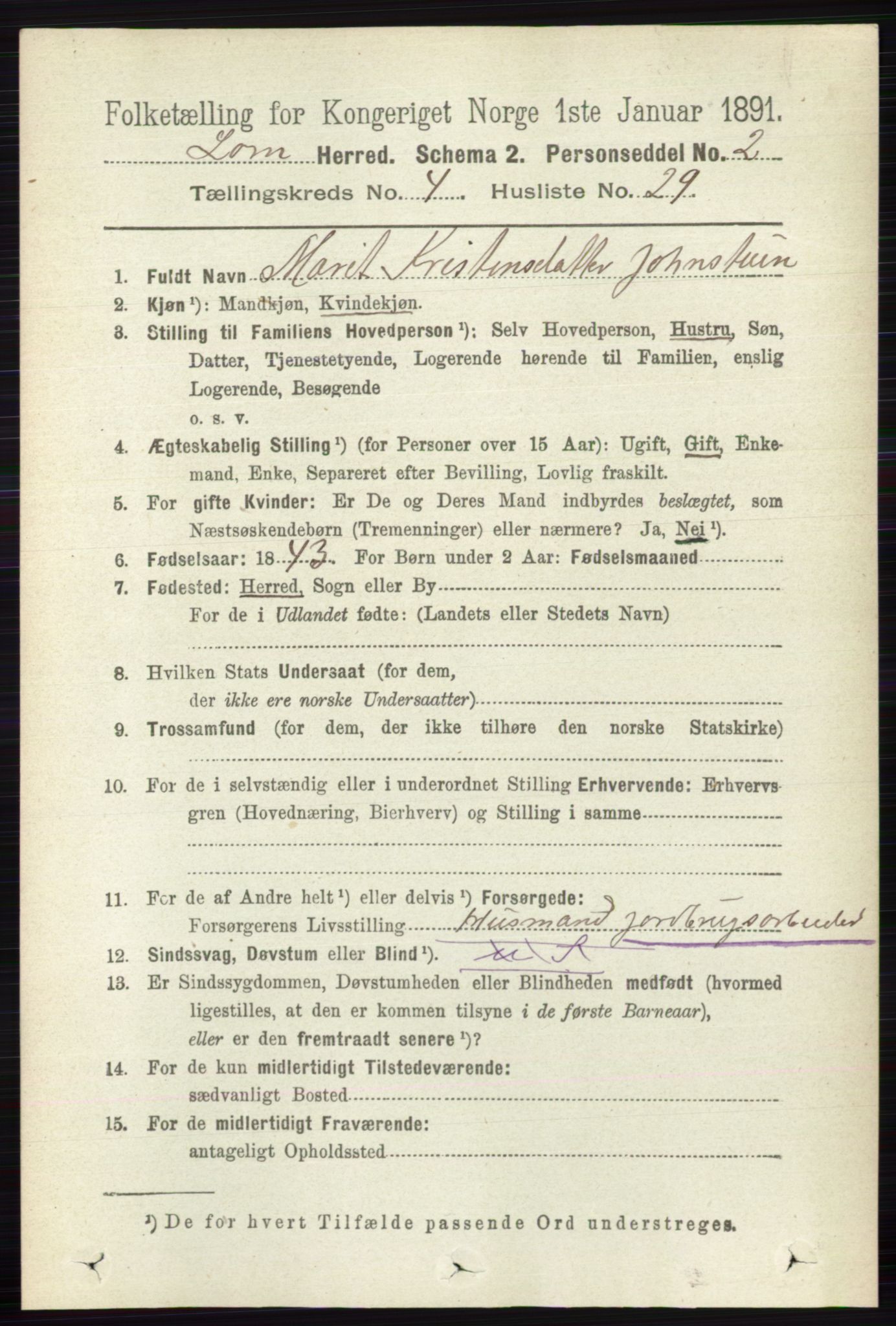 RA, 1891 census for 0514 Lom, 1891, p. 1672