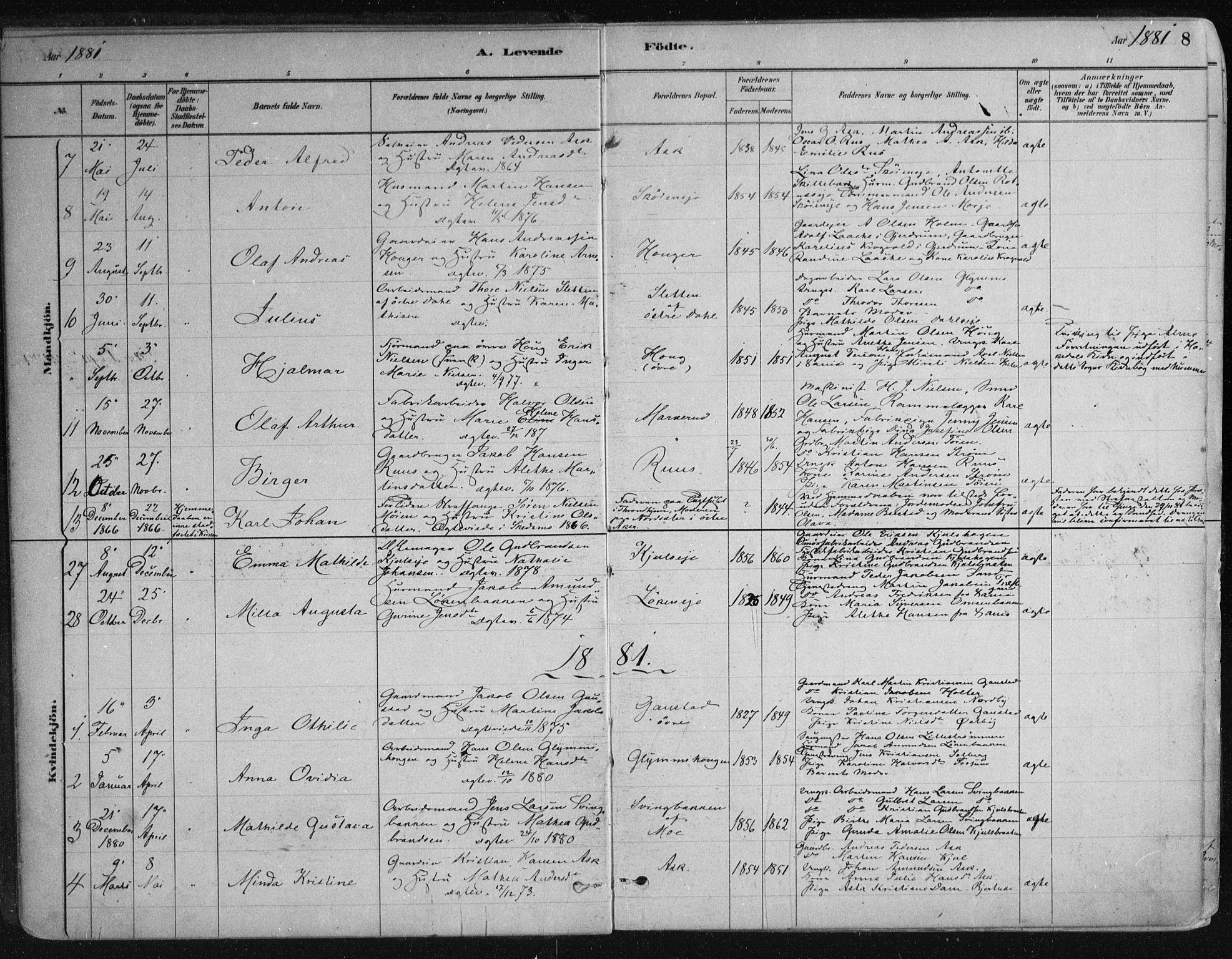 Nittedal prestekontor Kirkebøker, AV/SAO-A-10365a/F/Fa/L0007: Parish register (official) no. I 7, 1879-1901, p. 8