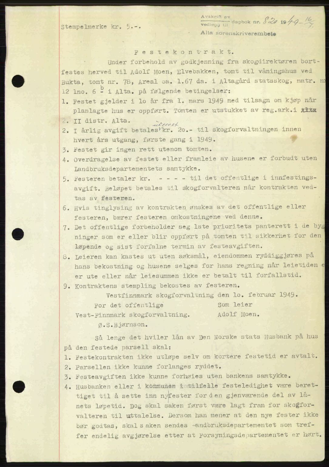 Alta fogderi/sorenskriveri, SATØ/SATØ-5/1/K/Kd/L0038pantebok: Mortgage book no. 41-42, 1949-1950, Diary no: : 820/1949