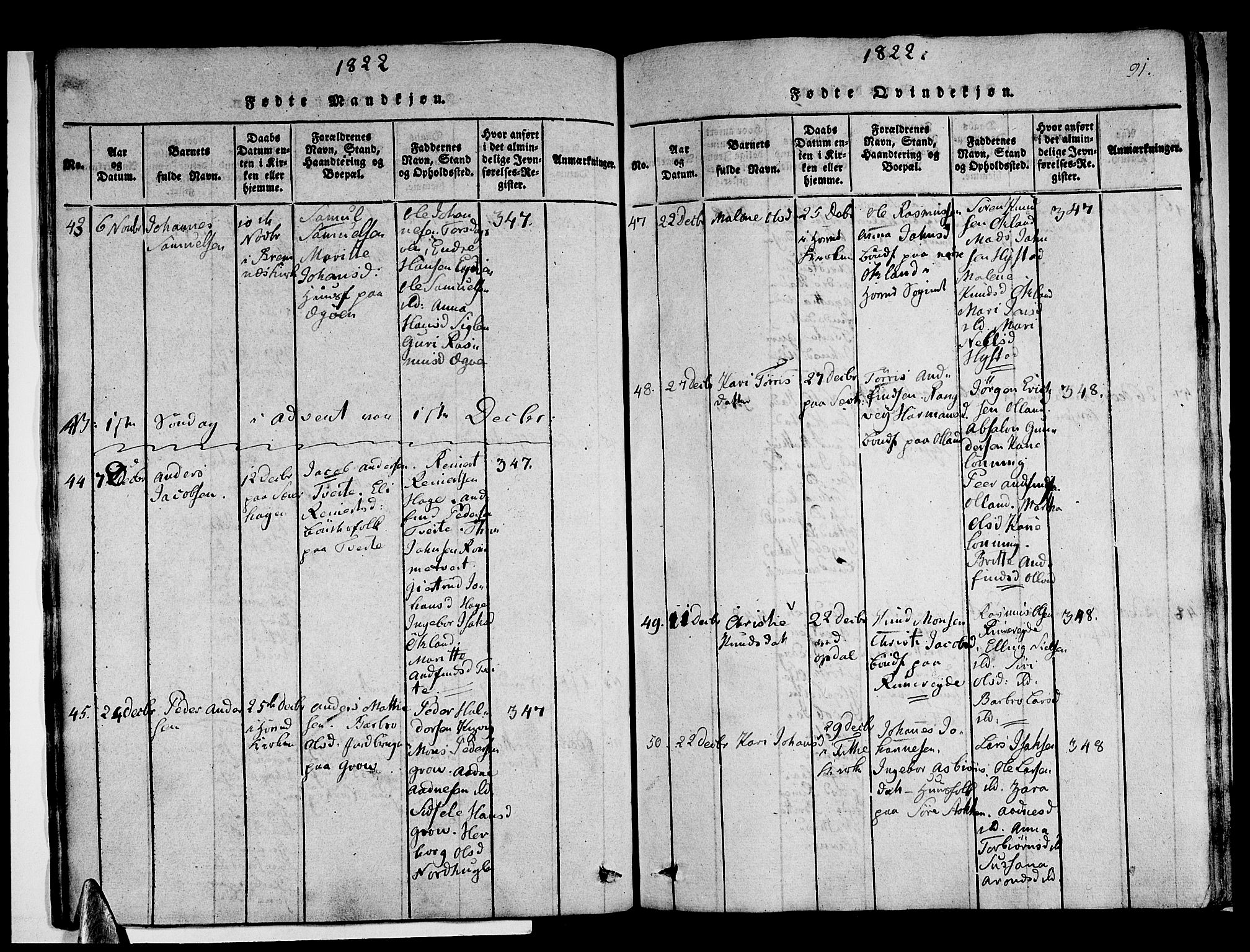 Stord sokneprestembete, AV/SAB-A-78201/H/Haa: Parish register (official) no. A 5, 1816-1825, p. 91