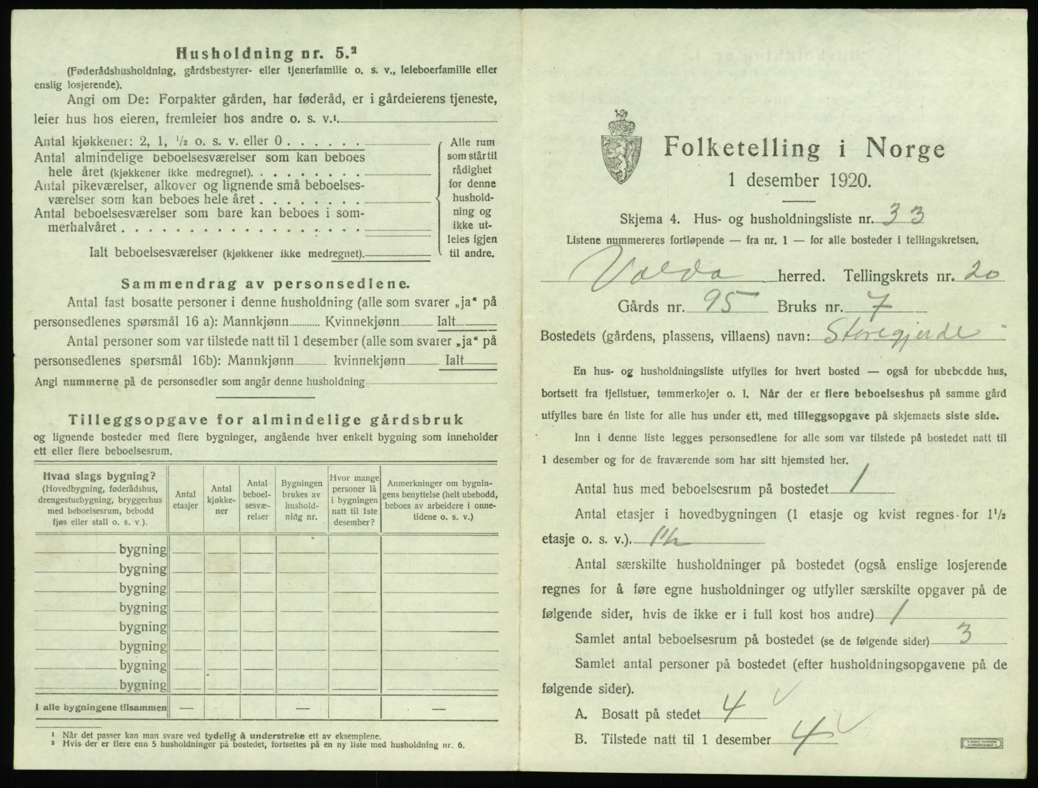 SAT, 1920 census for Volda, 1920, p. 1456