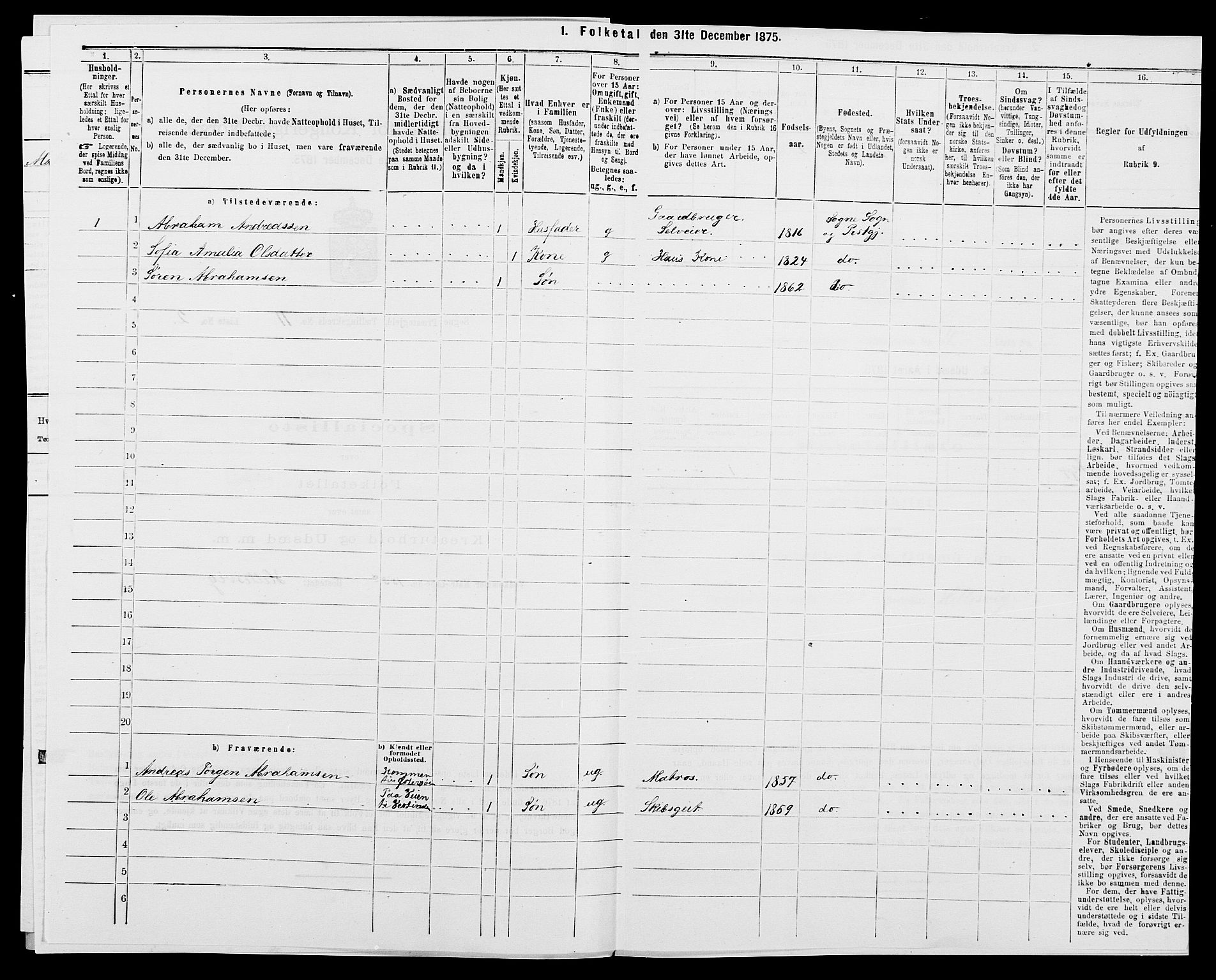 SAK, 1875 census for 1018P Søgne, 1875, p. 840