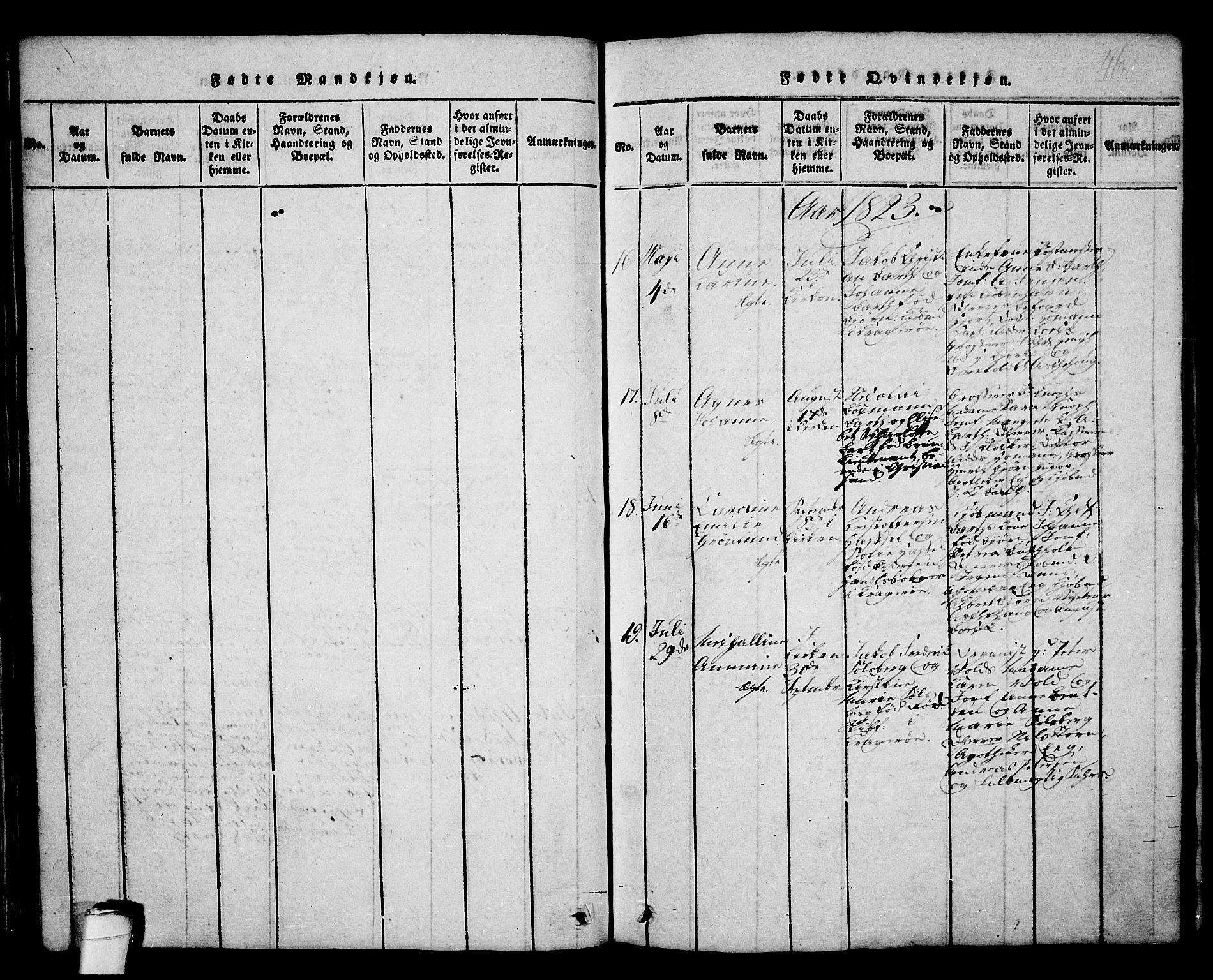 Kragerø kirkebøker, AV/SAKO-A-278/G/Ga/L0002: Parish register (copy) no. 2, 1814-1831, p. 46
