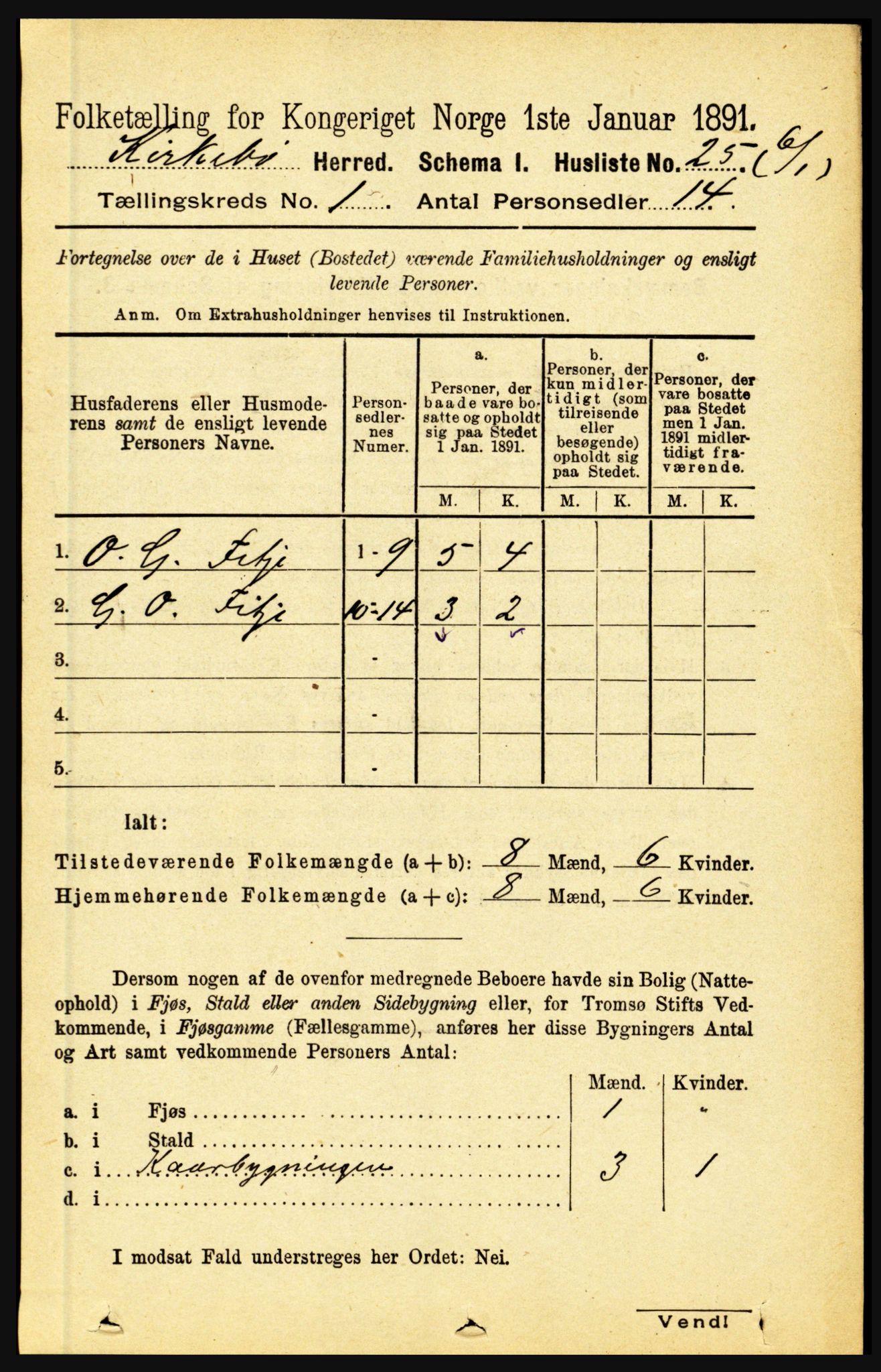 RA, 1891 census for 1416 Kyrkjebø, 1891, p. 44