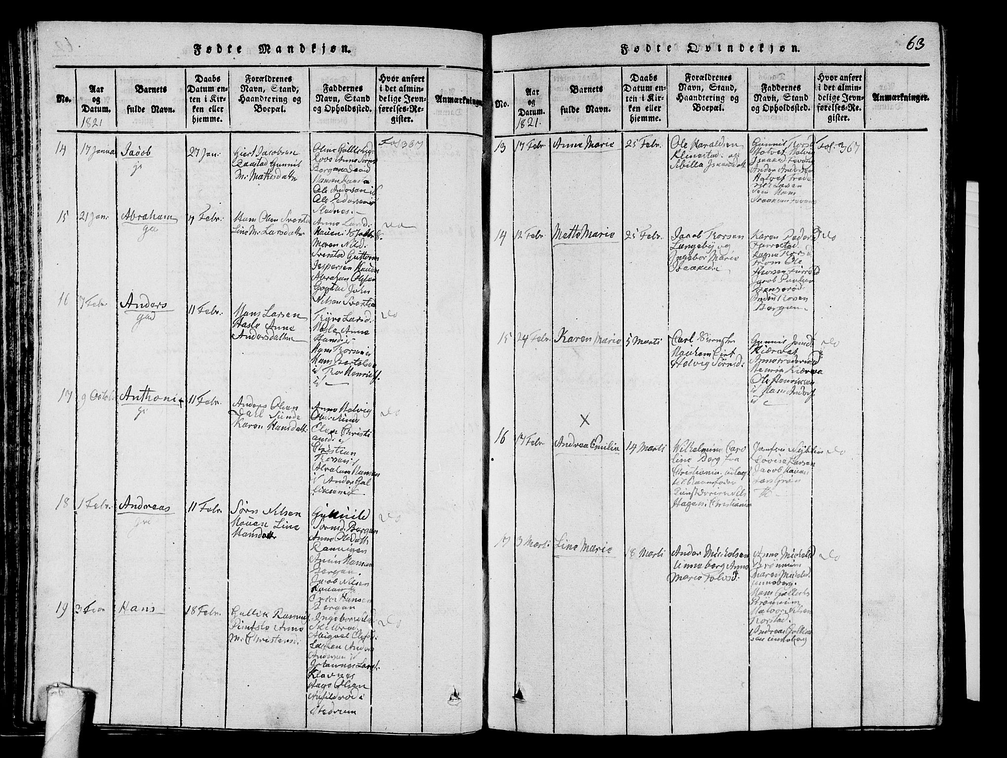 Sandar kirkebøker, AV/SAKO-A-243/G/Ga/L0001: Parish register (copy) no. 1, 1814-1835, p. 63