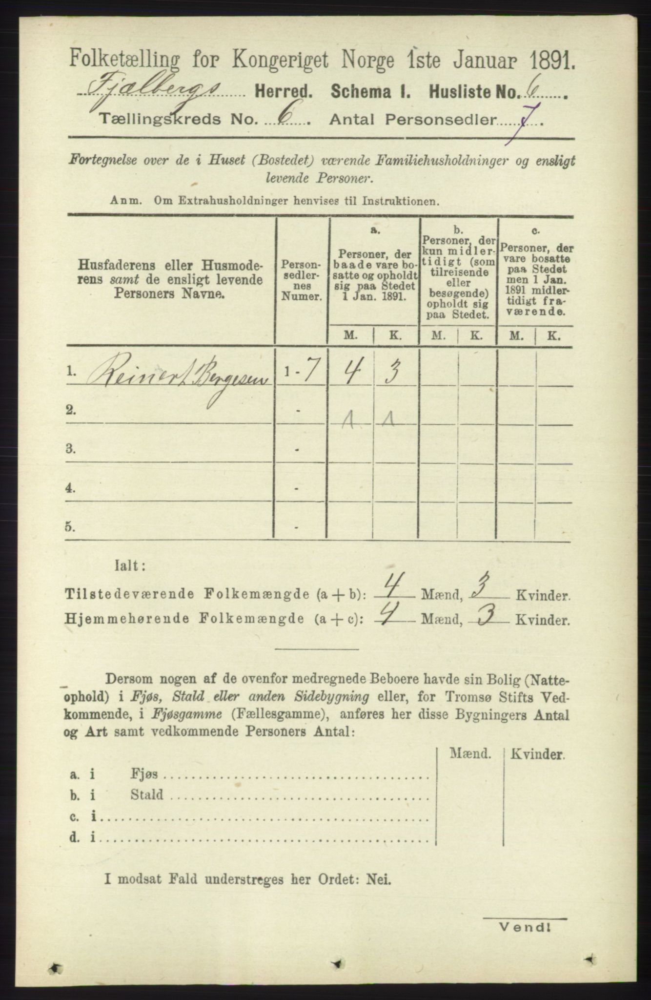 RA, 1891 census for 1213 Fjelberg, 1891, p. 1885