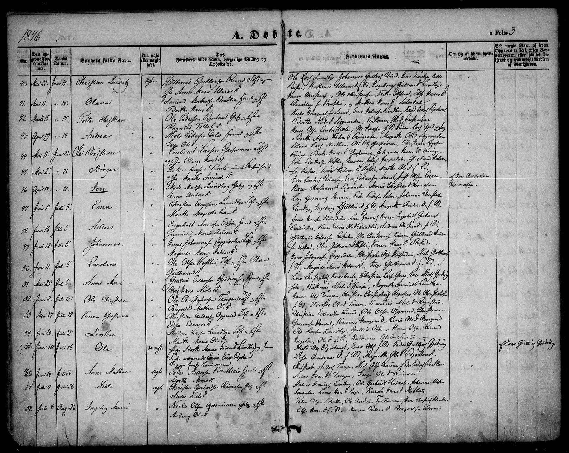 Hurdal prestekontor Kirkebøker, AV/SAO-A-10889/F/Fa/L0005: Parish register (official) no. I 5, 1846-1859, p. 3