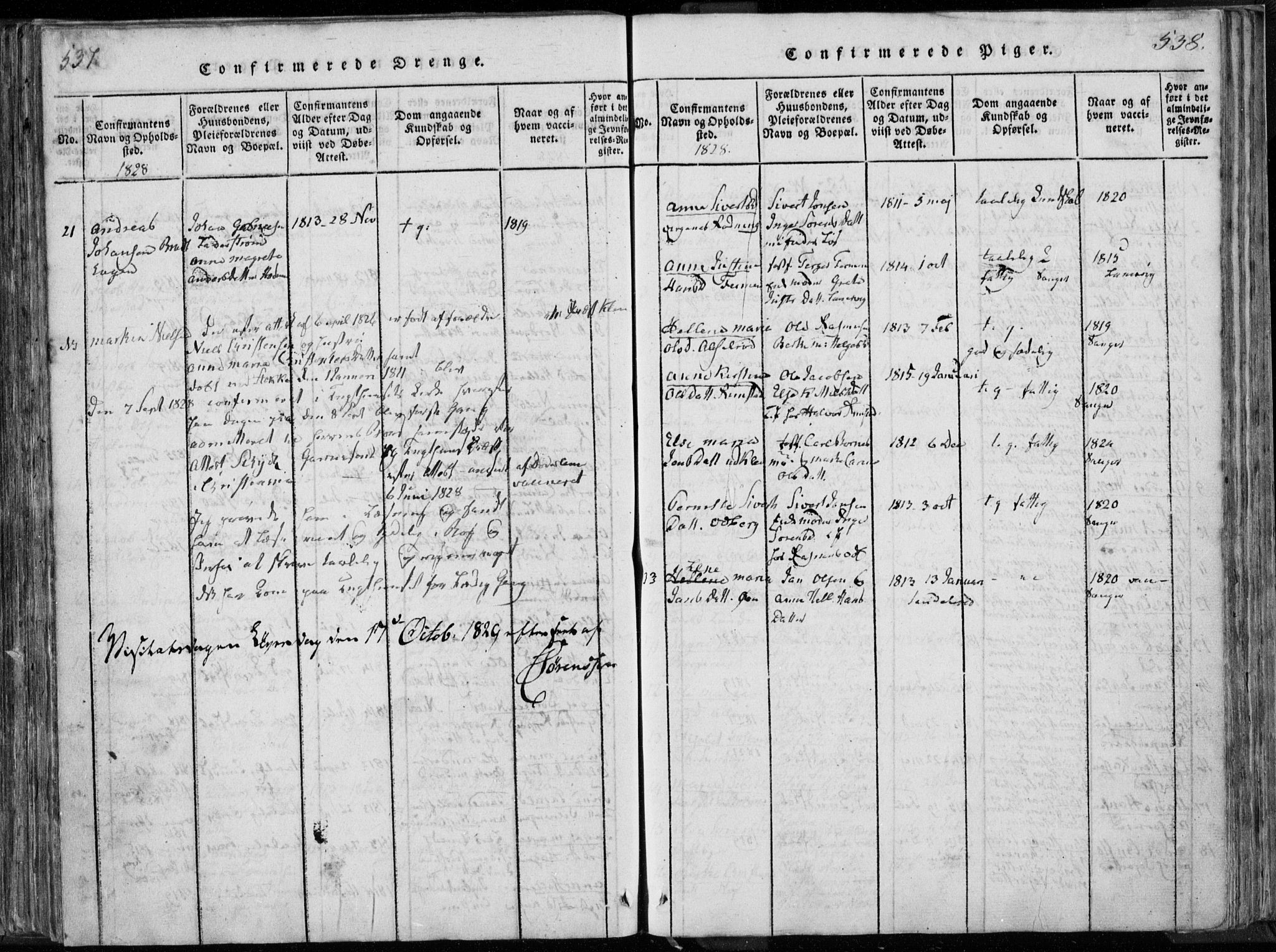 Hedrum kirkebøker, AV/SAKO-A-344/F/Fa/L0004: Parish register (official) no. I 4, 1817-1835, p. 537-538