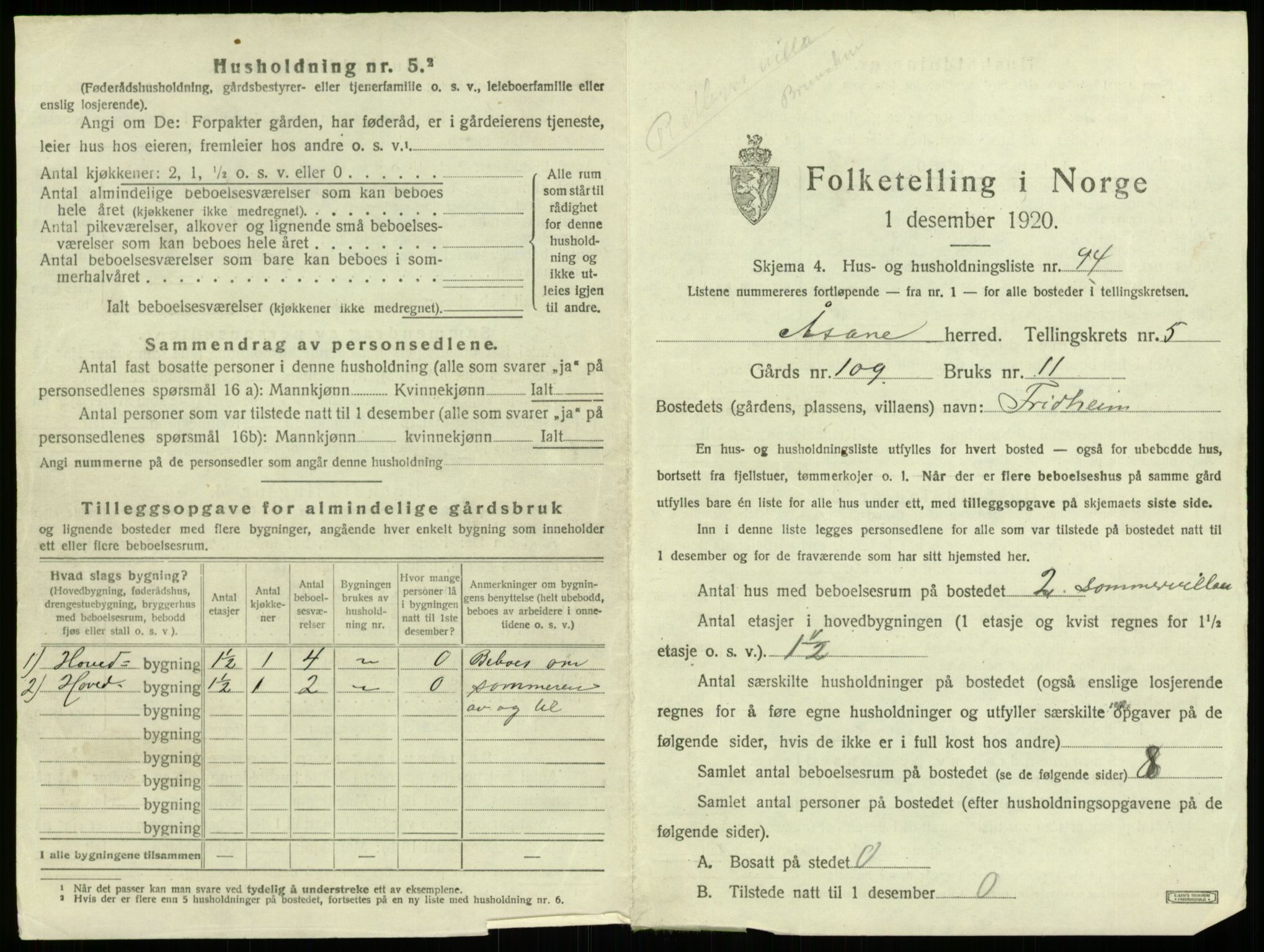 SAB, 1920 census for Åsane, 1920, p. 509