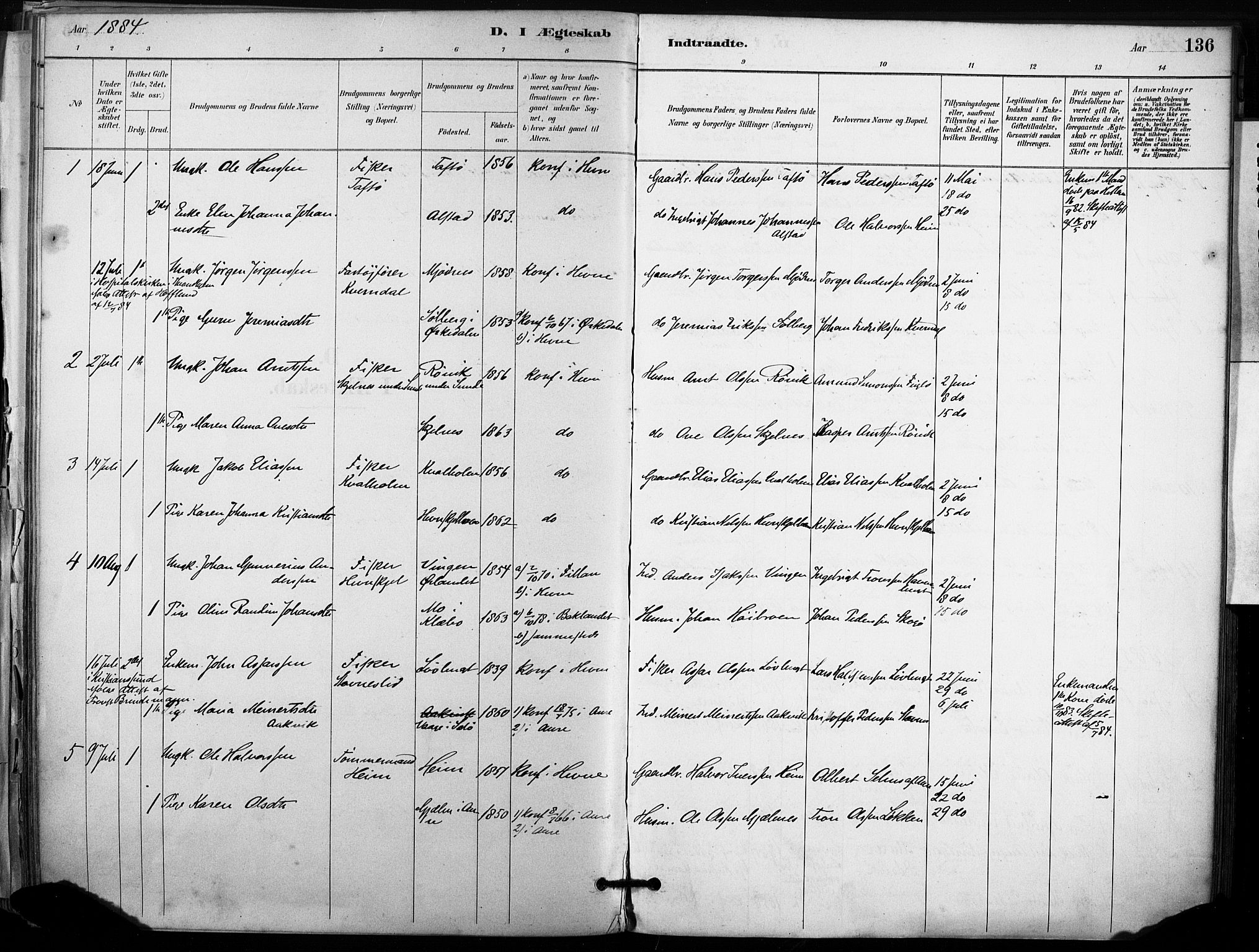 Ministerialprotokoller, klokkerbøker og fødselsregistre - Sør-Trøndelag, SAT/A-1456/633/L0518: Parish register (official) no. 633A01, 1884-1906, p. 136