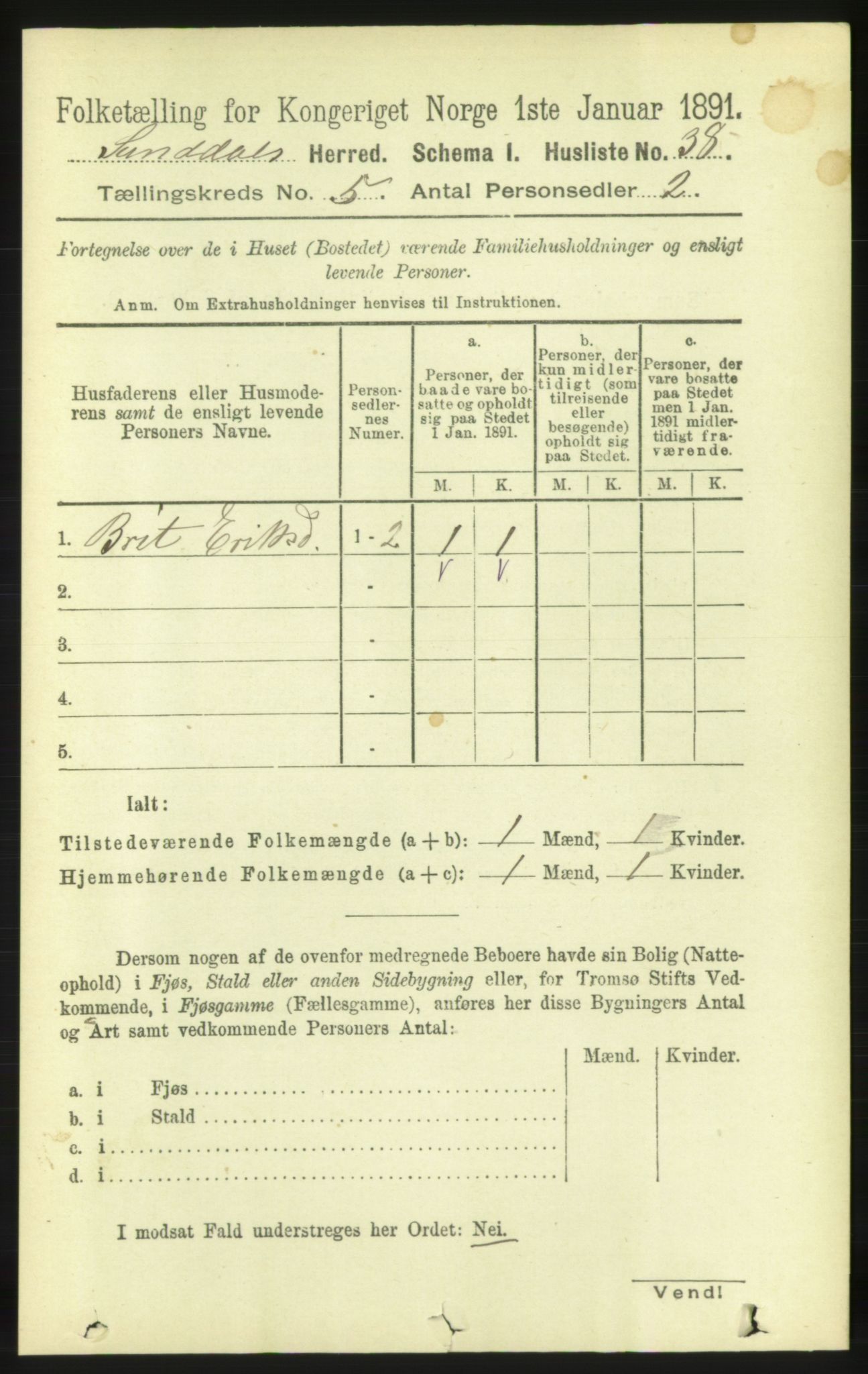 RA, 1891 census for 1563 Sunndal, 1891, p. 1232